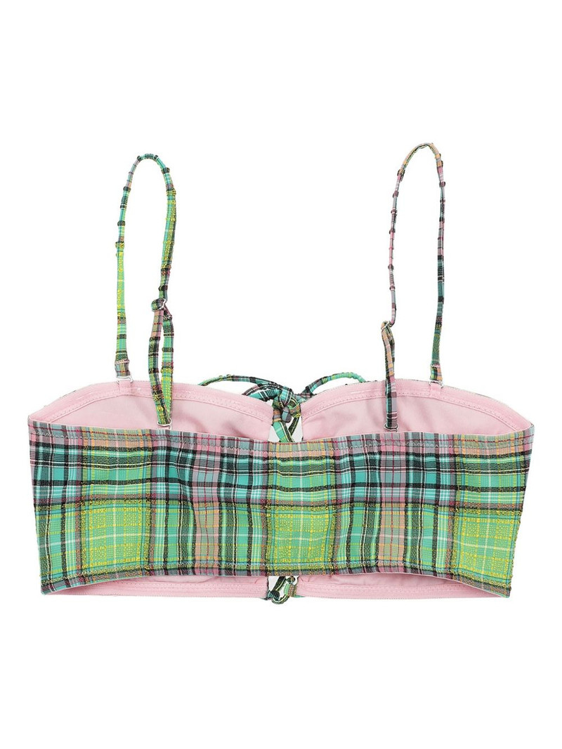 GANNI tie-front plaid bikini top outlook