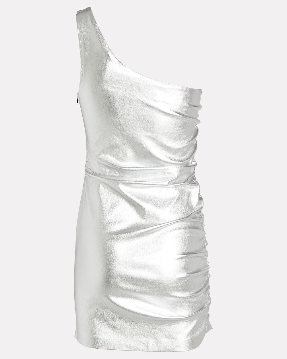 SILVER SHIRRED ONE SHOULDER DRESS - 6
