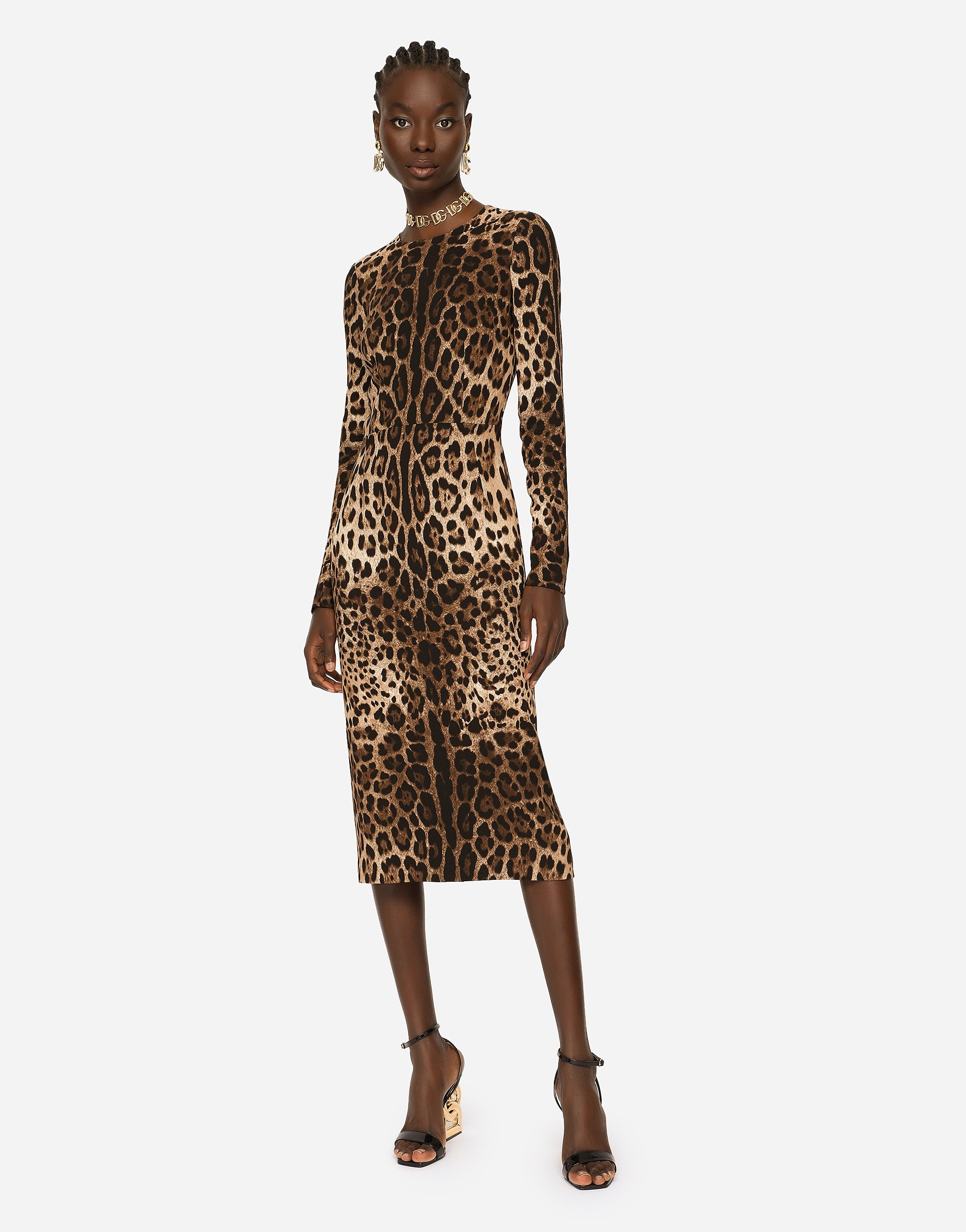 Leopard-print cady dress with long sleeves - 2