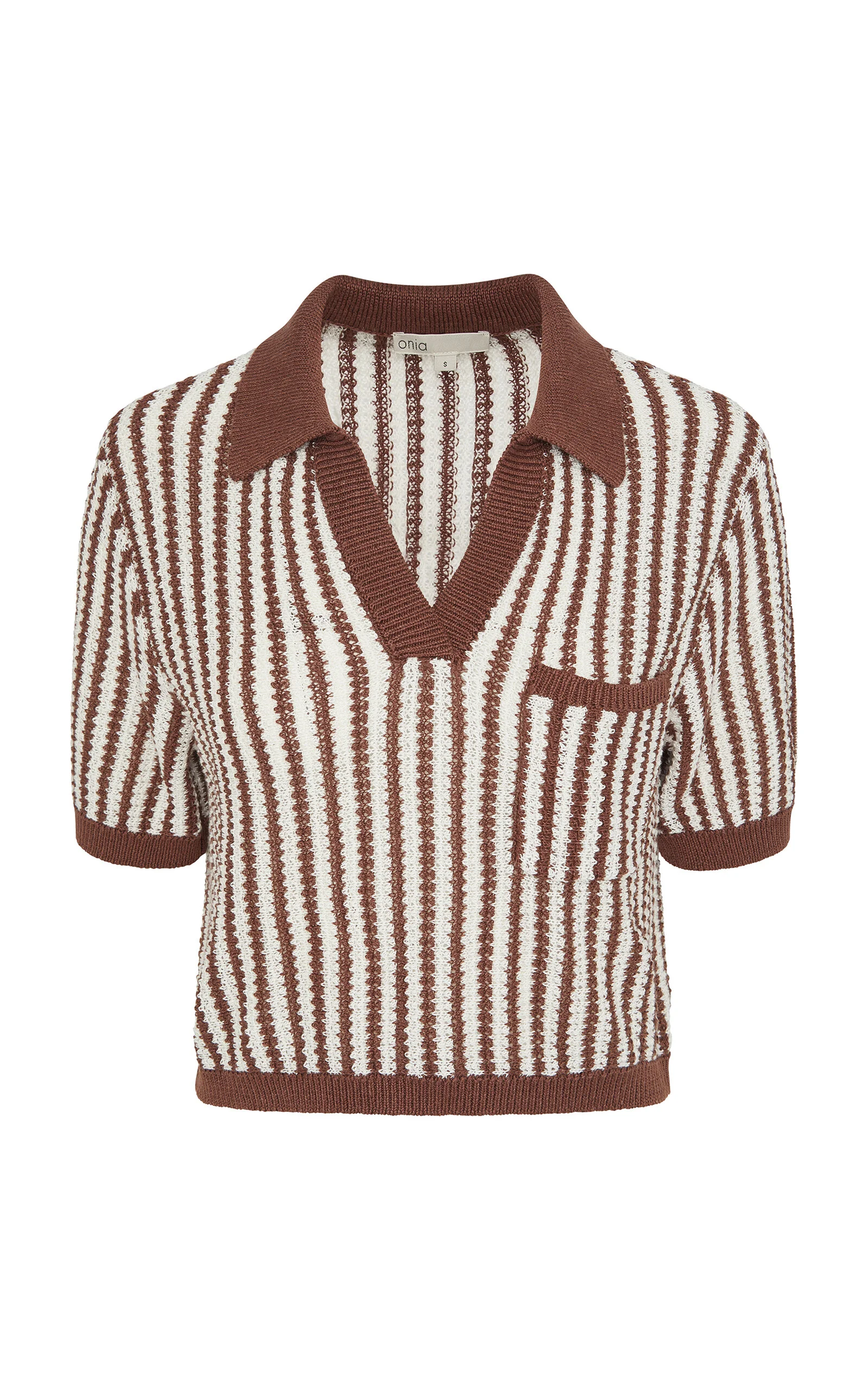 Linen Knit Cropped Polo Top brown - 1