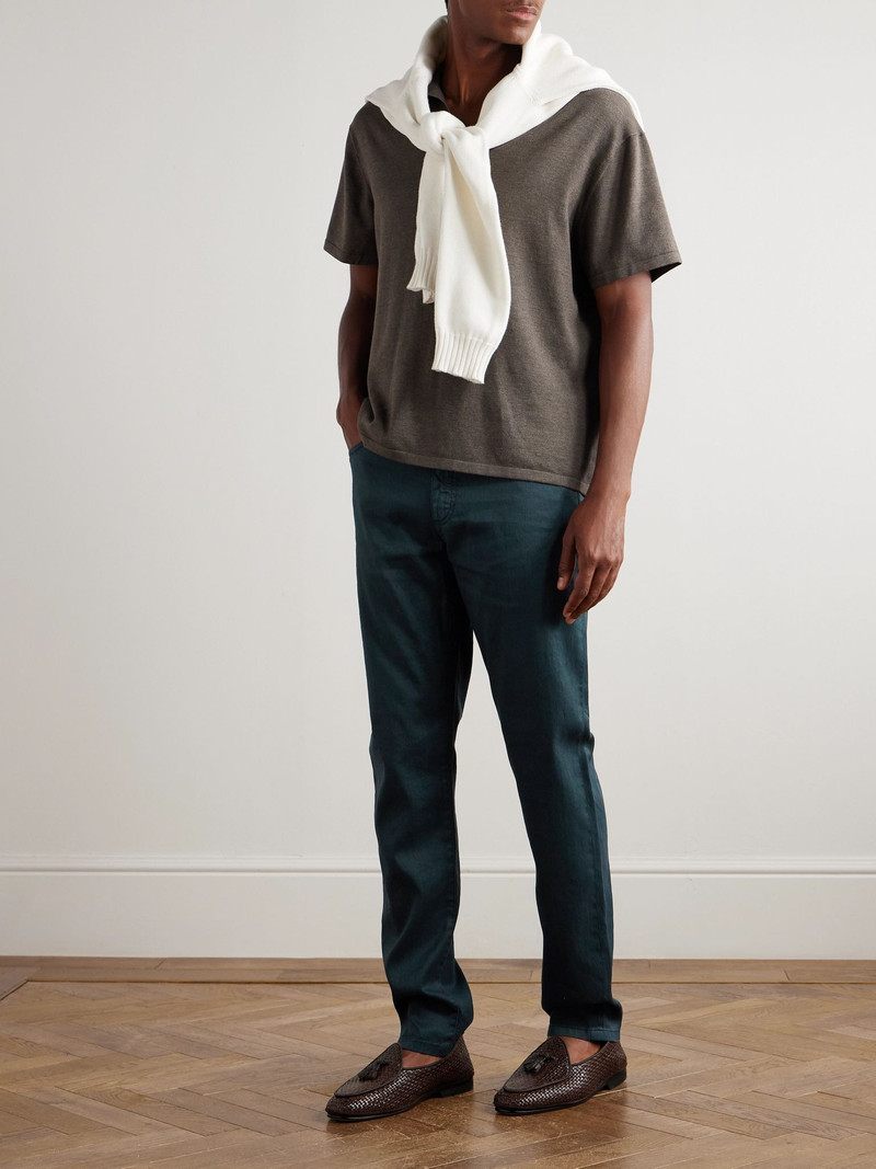 ZEGNA Roccia Slim-Fit Straight-Leg Garment-Dyed Linen-Blend Trousers Teal outlook