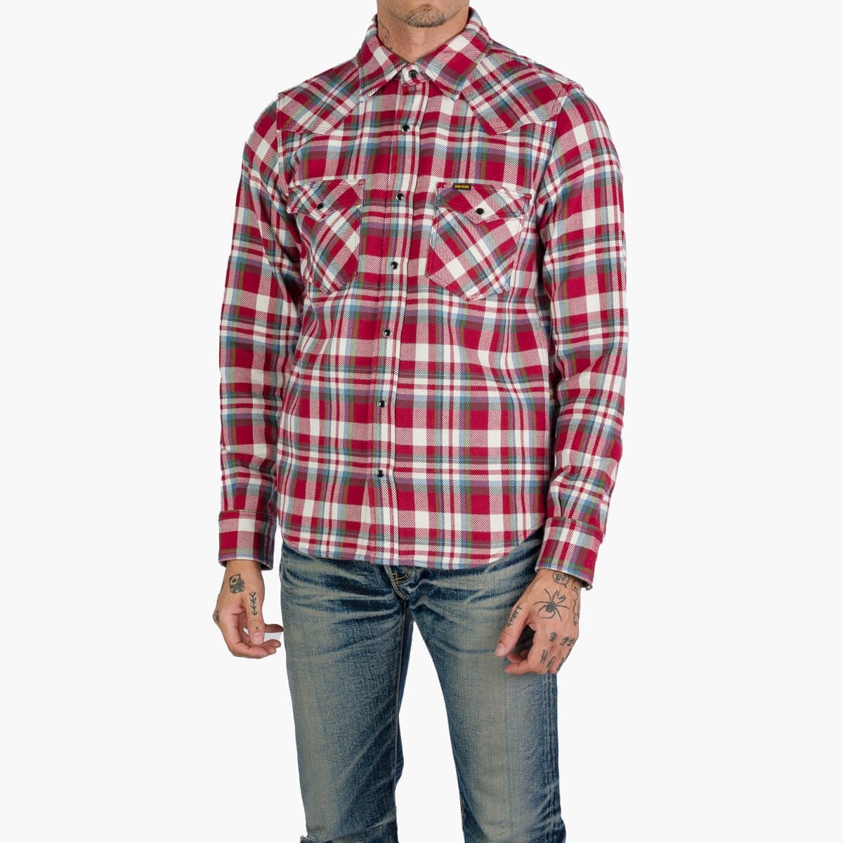 IHSH-377-RED Ultra Heavy Flannel Crazy Check Western Shirt - Red - 2