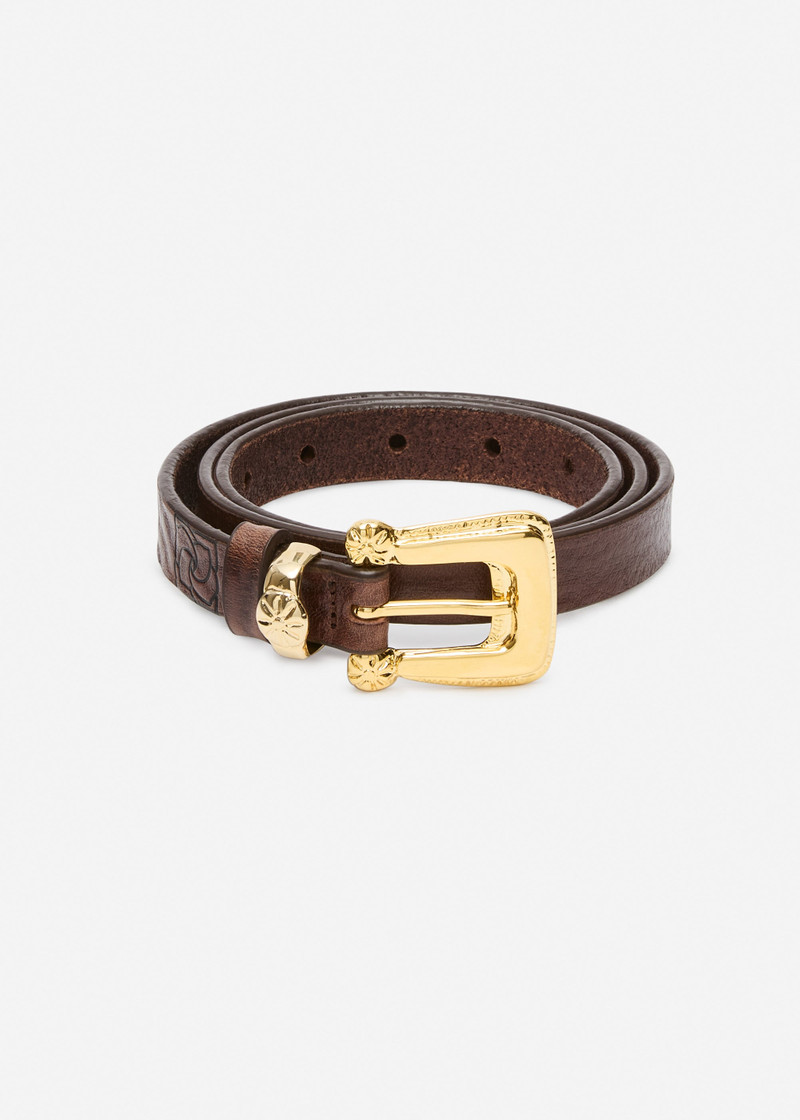 Western leather belt in brown and gold 1