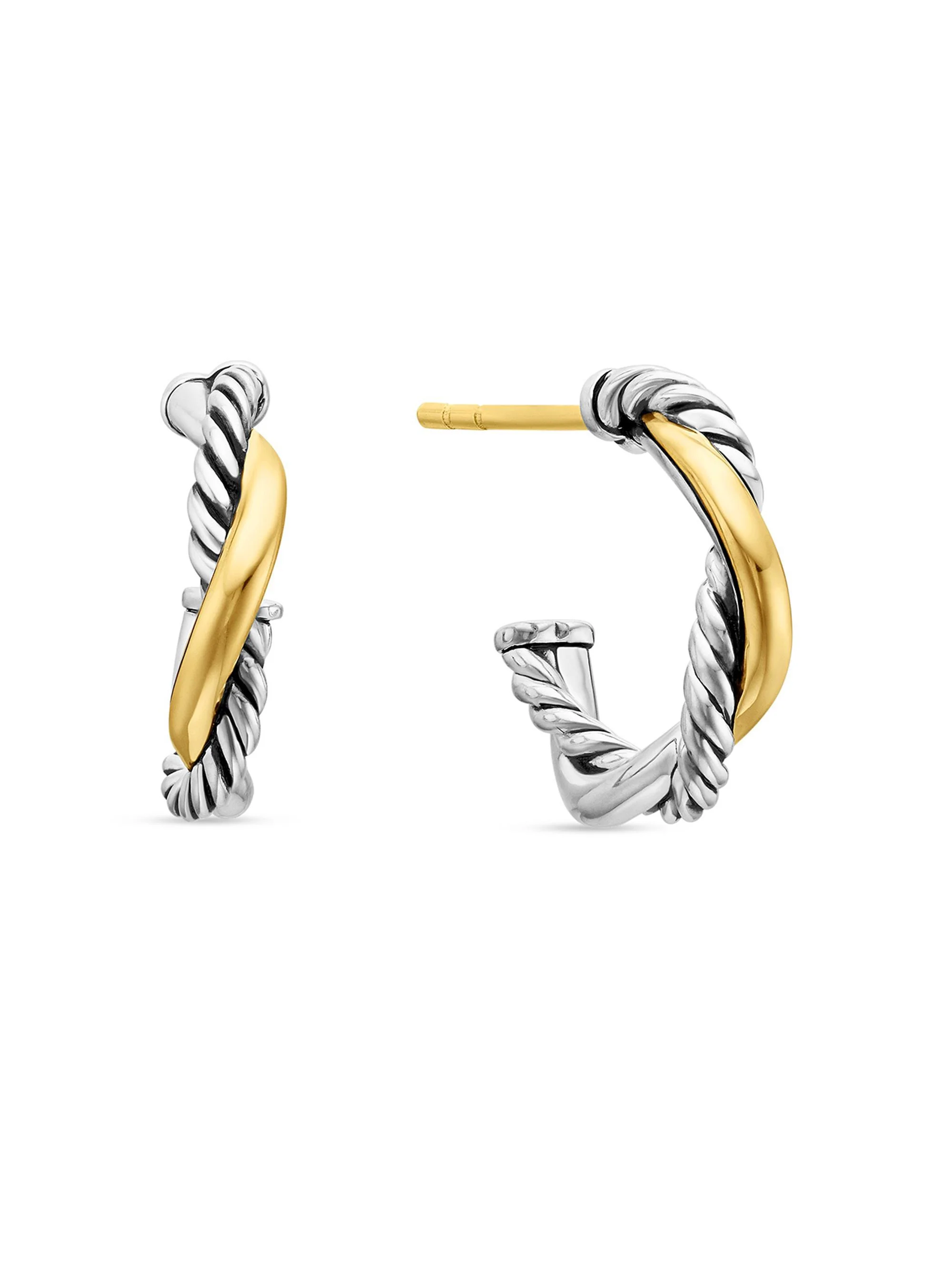 Women's Petite Infinity Huggie Hoop Earrings in Sterling Silver with 14K Yellow Gold, 3MM - Silver - 1