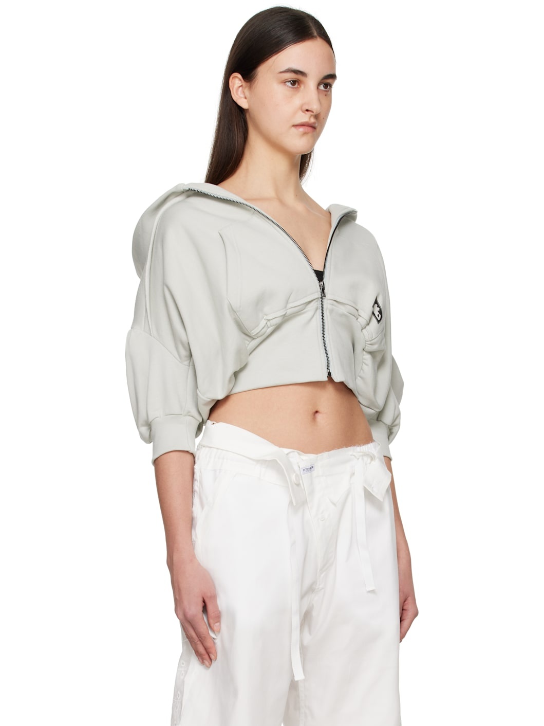 Gray Cropped Short Sleeve Hoodie - 2
