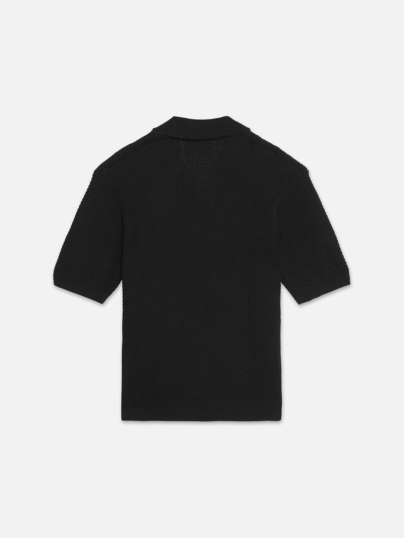 FRAME Open Weave Polo Sweater in Noir outlook