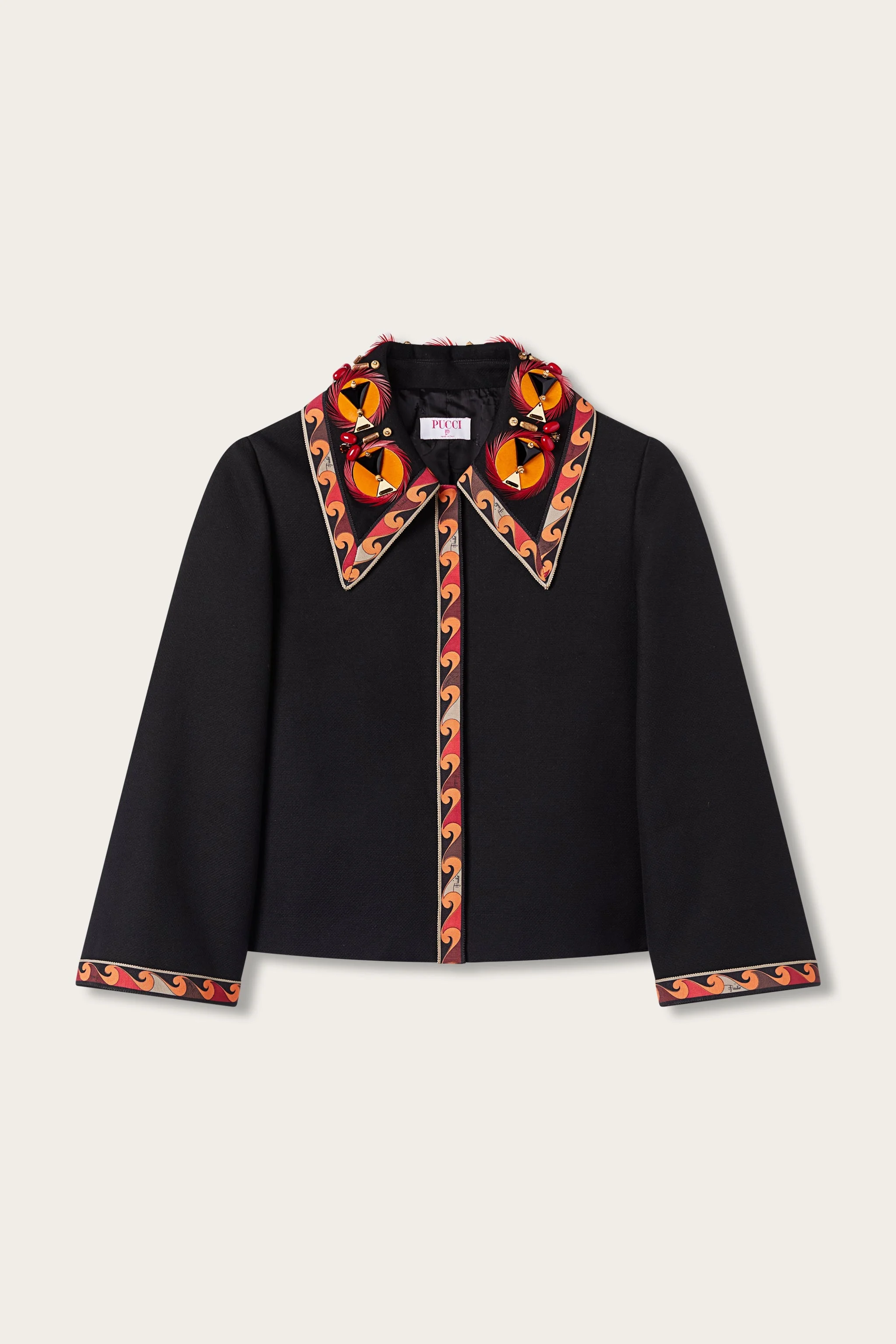 COTTON JACKET WITH EMBROIDERED COLLAR - 1