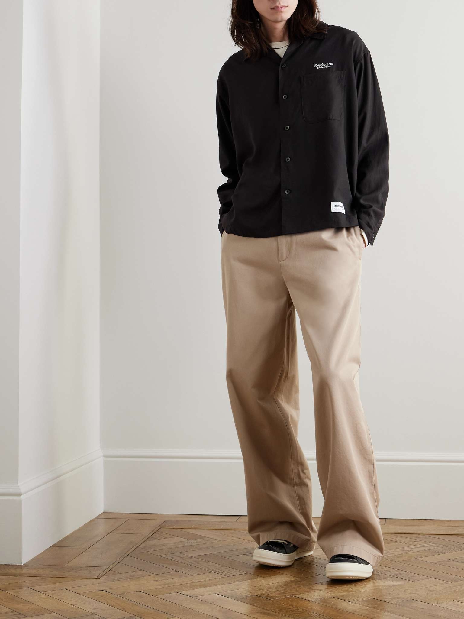 NEIGHBORHOOD Camp-Collar Logo-Embroidered Lyocell and Linen-Blend 