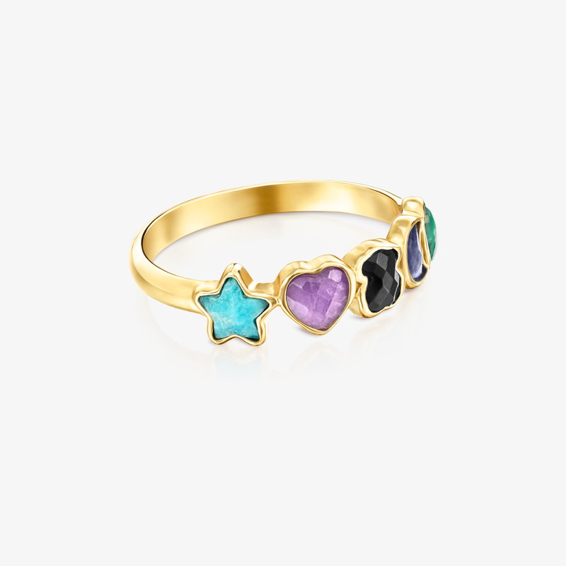TOUS Glory Ring in 18K gold vermeil with five multicolor Gemstones motifs outlook