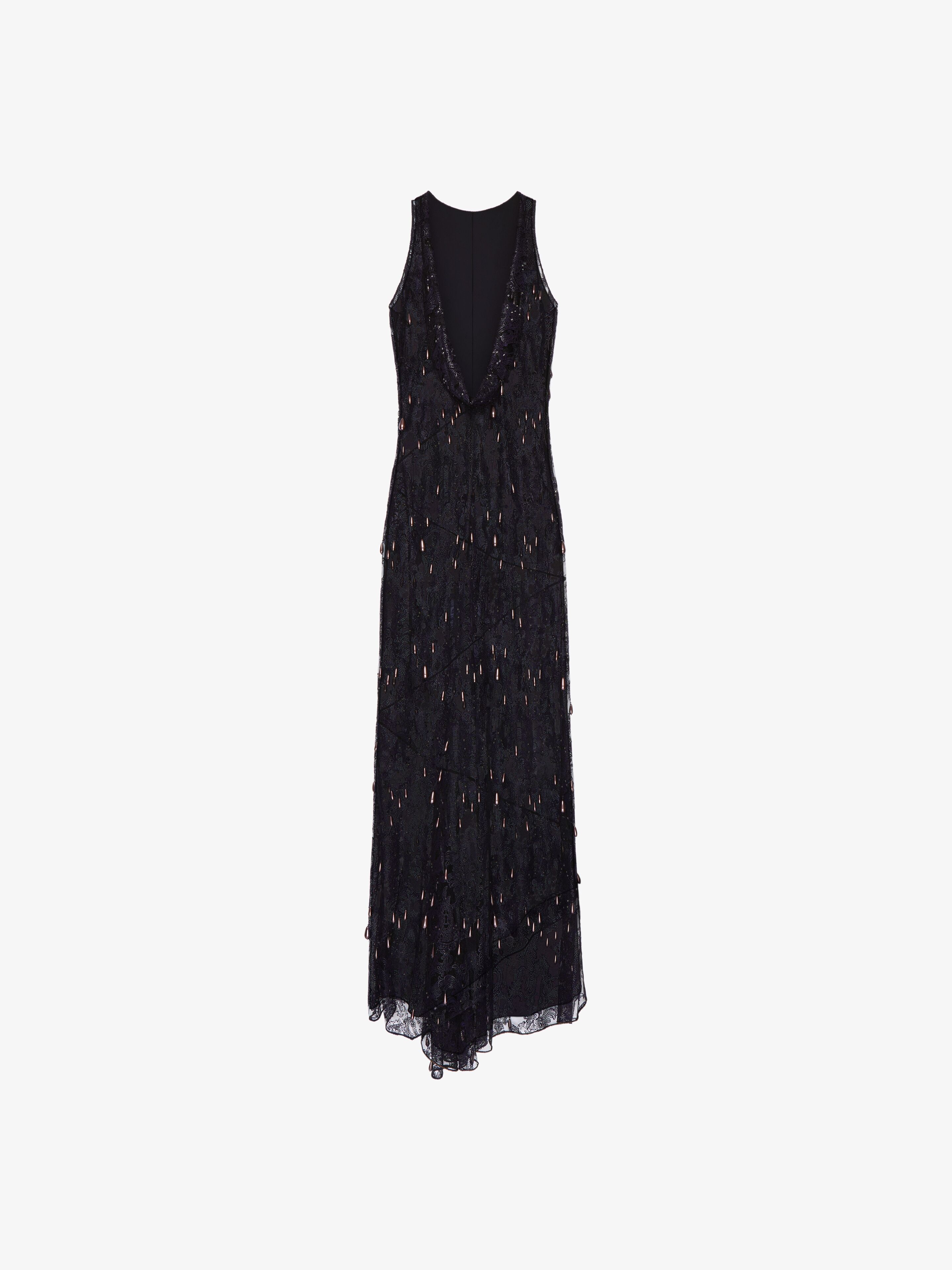 EVENING DRESS IN LACE WITH EMBROIDERED PEARLS - 1