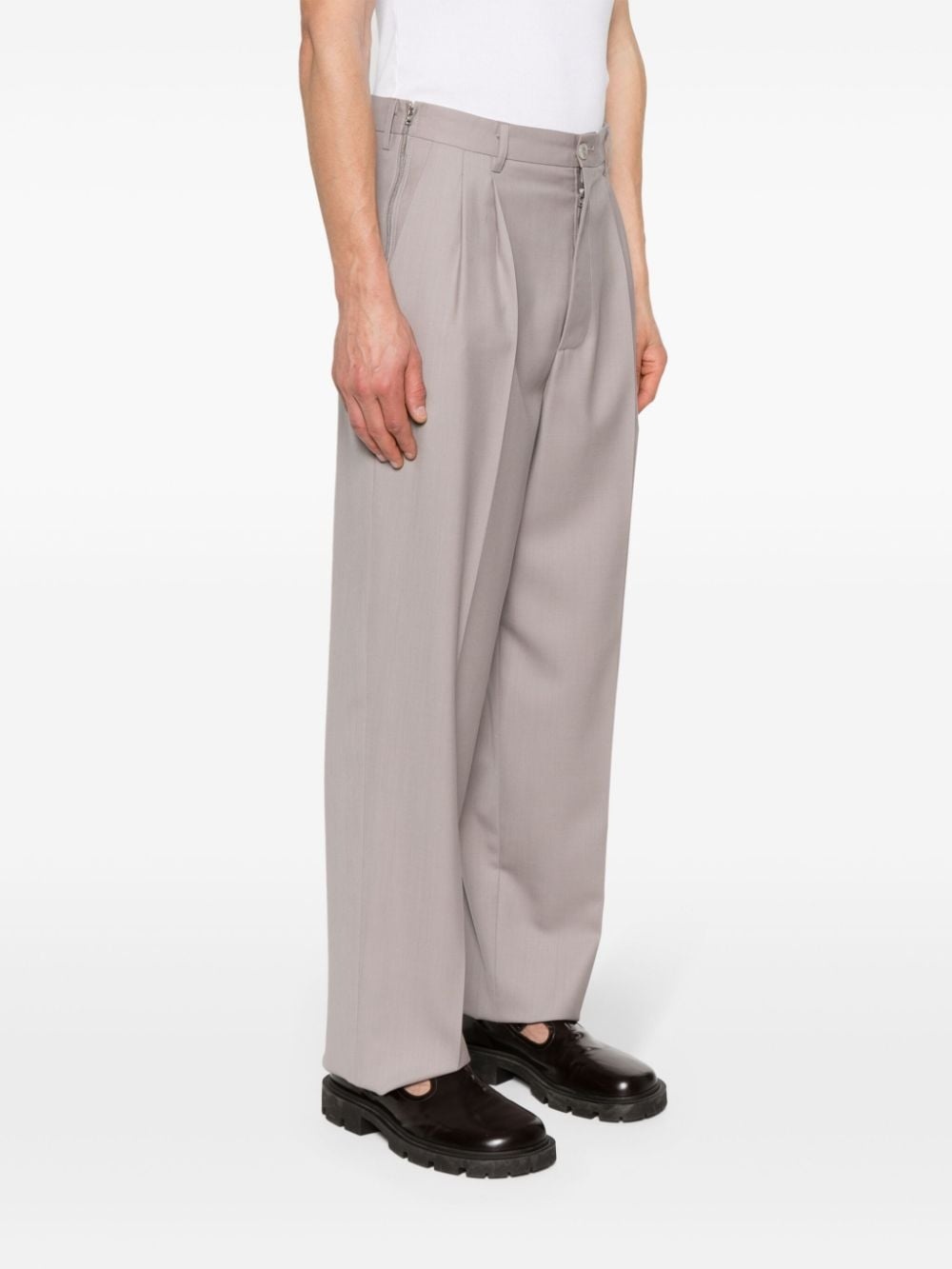 pleat-detail twill trousers - 3