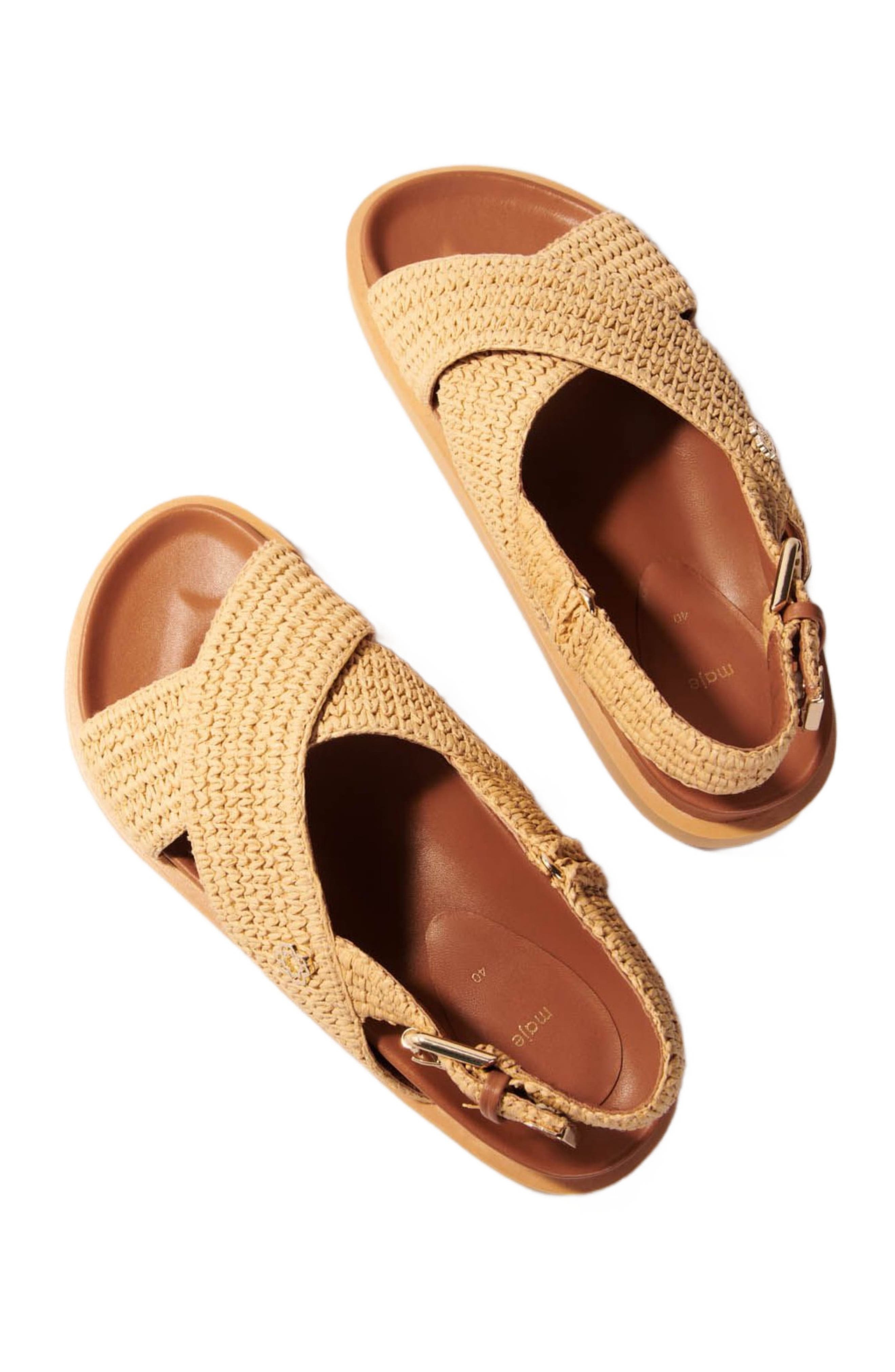 maje Raffia-effect flat sandals in Beige at Nordstrom - 4