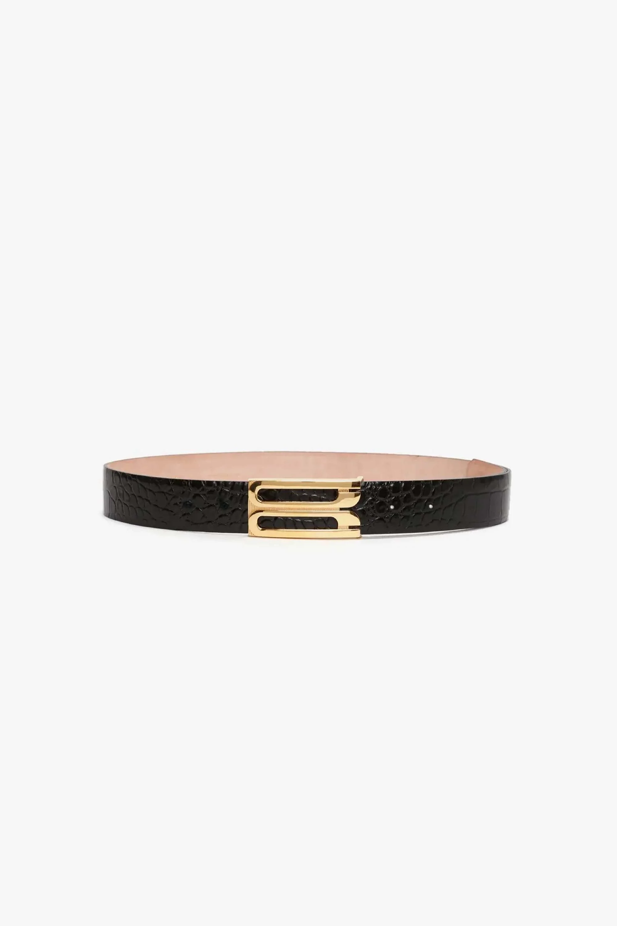 Jumbo Frame Belt In Black Croc Embossed Calf Leather - 1