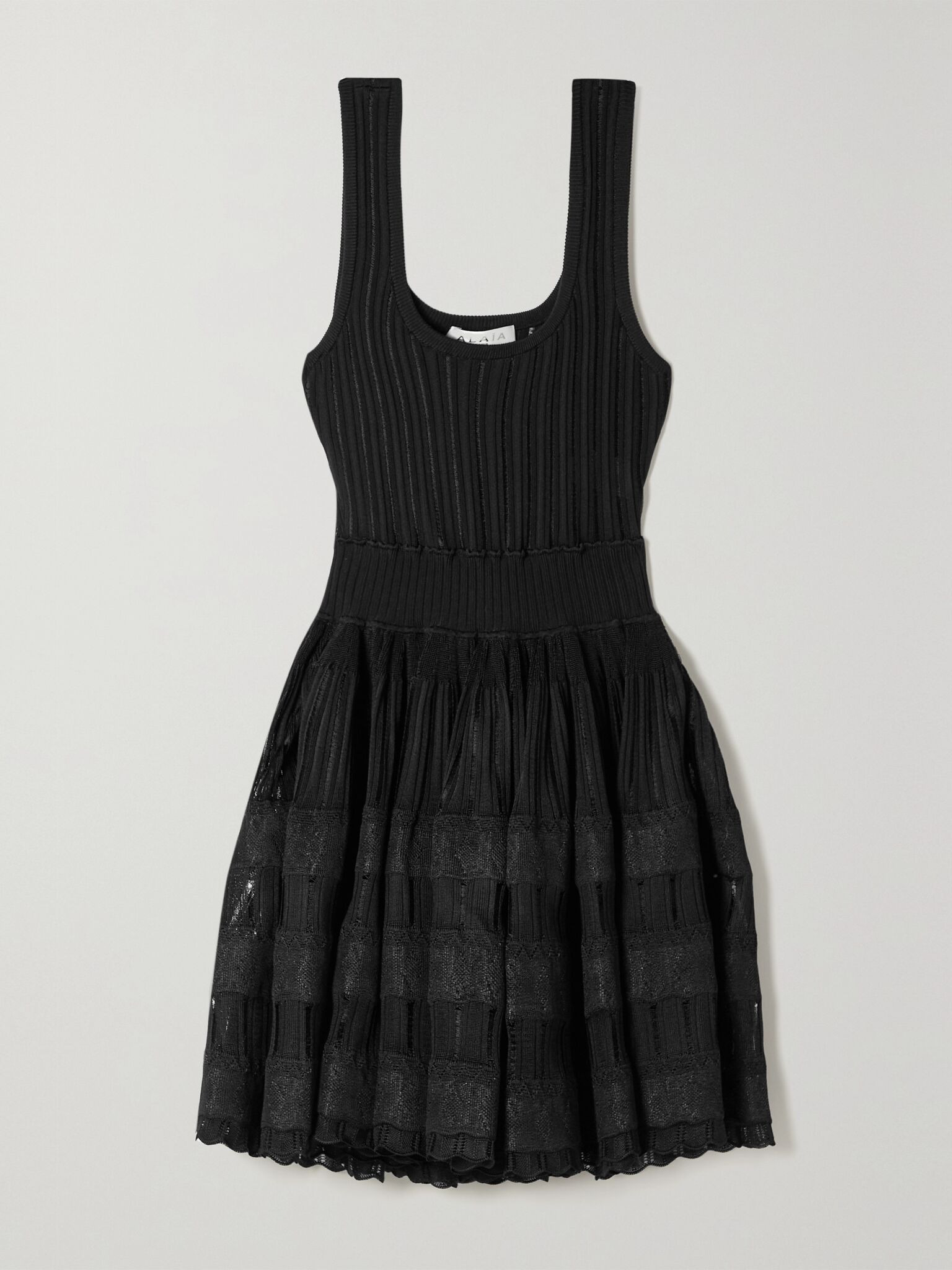 Ribbed pointelle-knit mini dress Black - 1