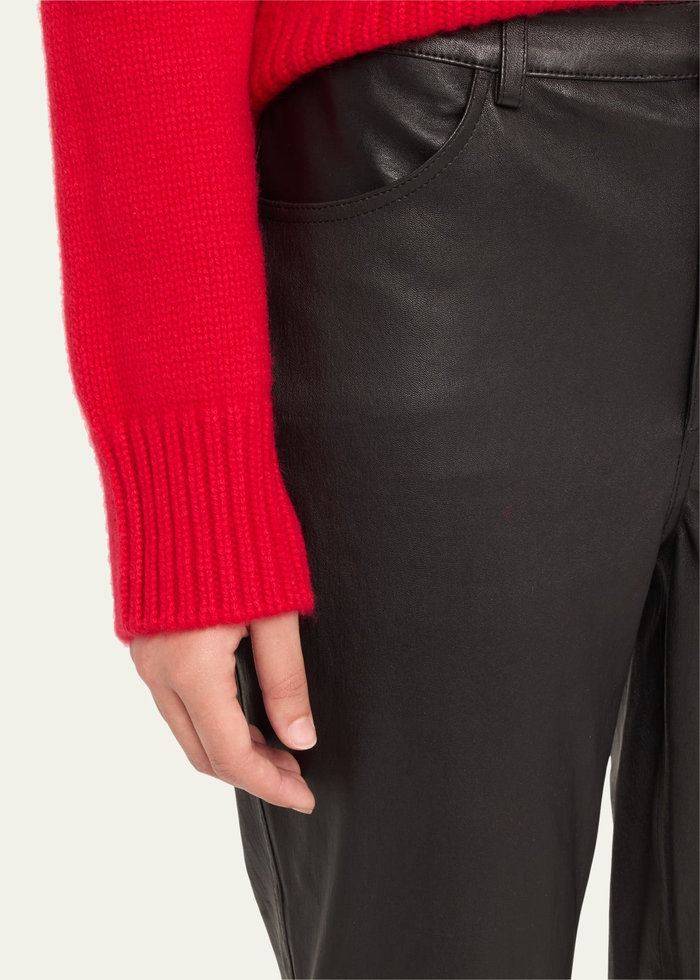 Slim Straight Leather Pants - 5