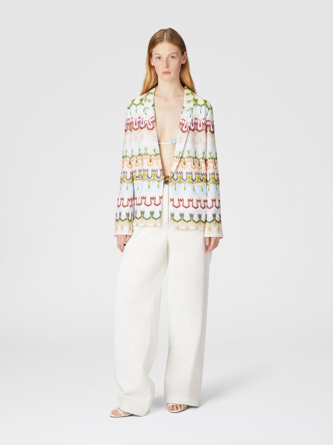 Single-breasted lace viscose blazer - 2
