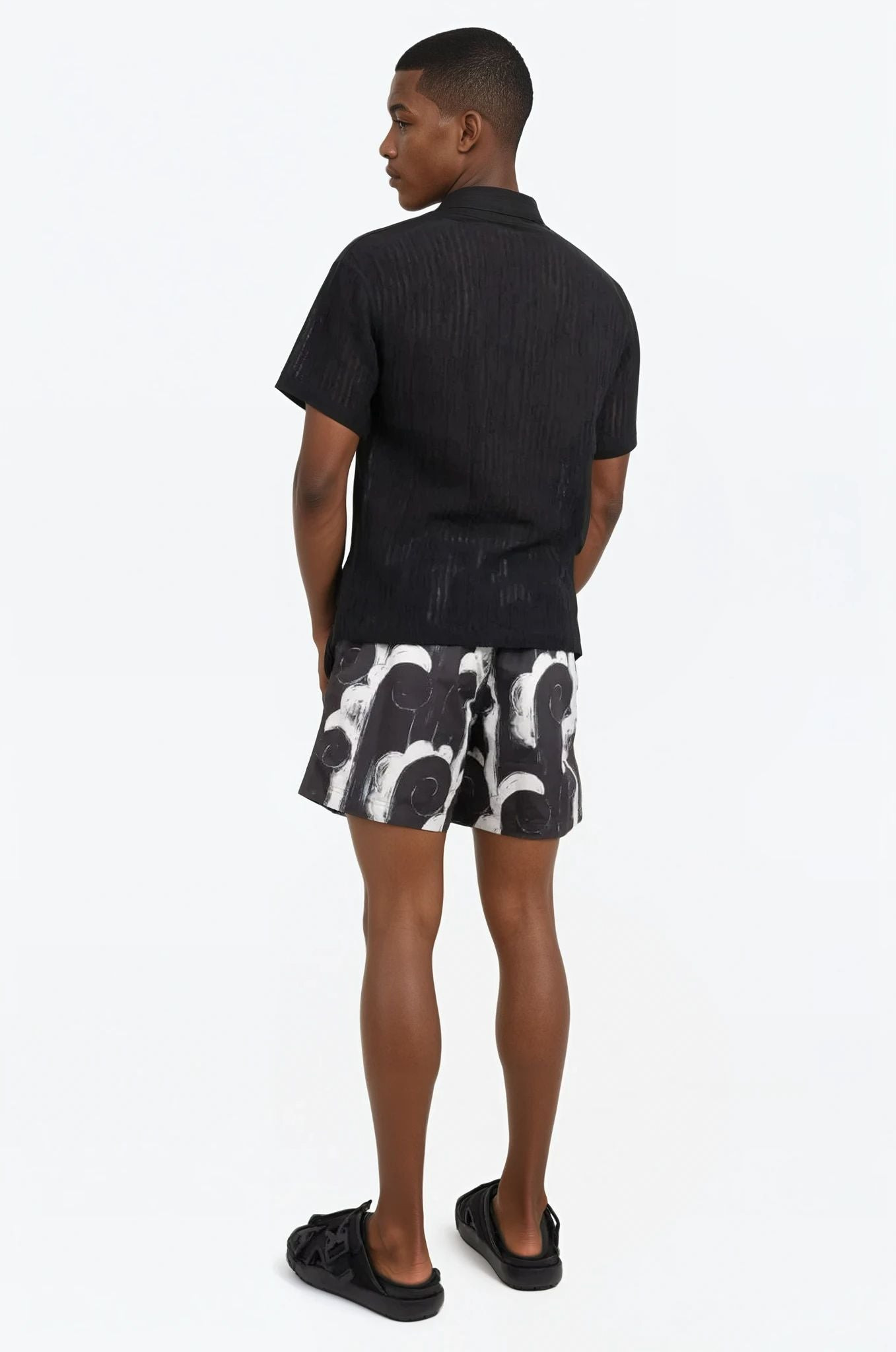 SHEER STRIPE CREWNECK S/S T-SHIRT | BLACK - 3