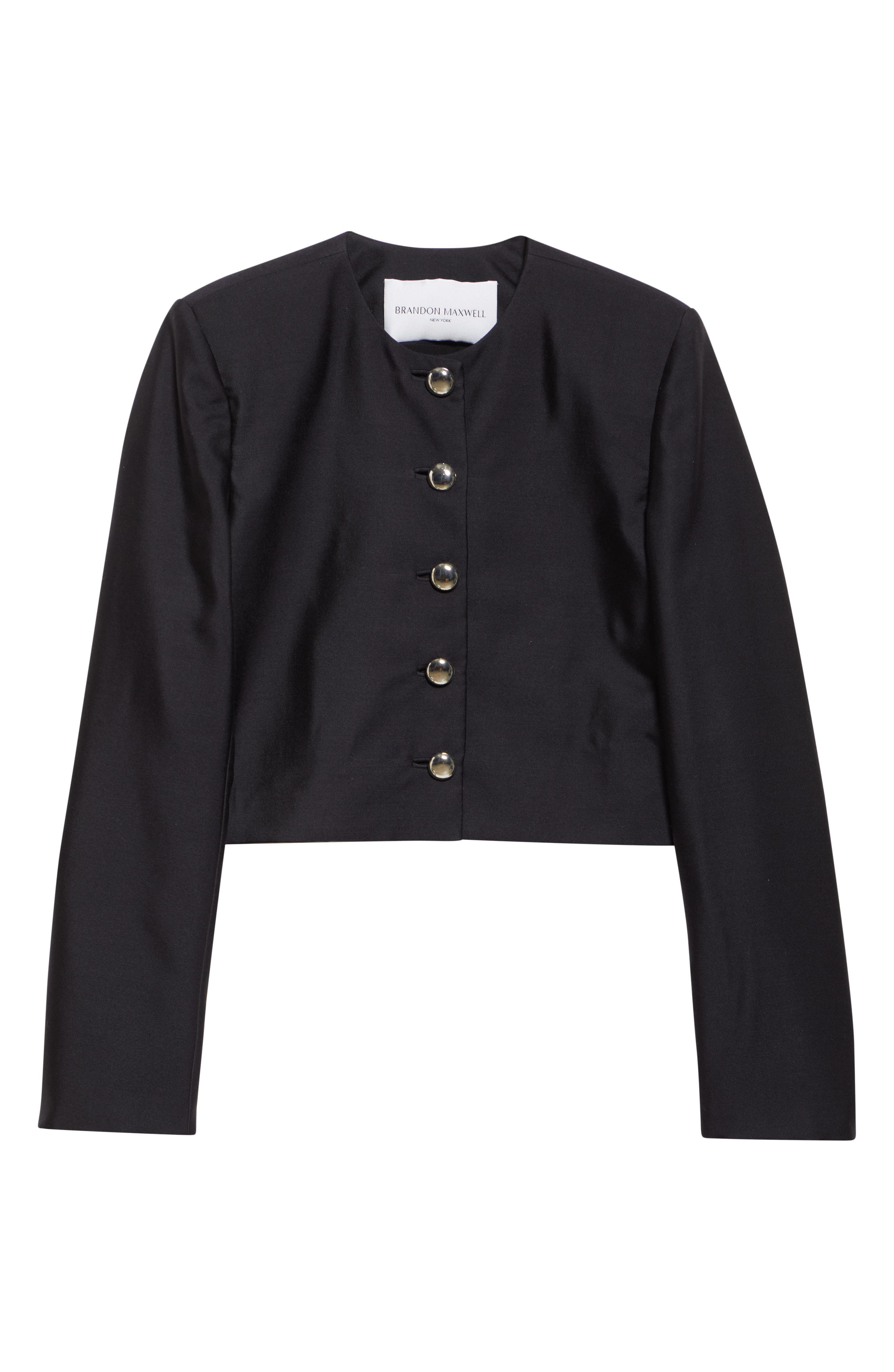 Brandon Maxwell The Ryder Boxy Silk Mikado Crop Jacket in Black at Nordstrom - 7