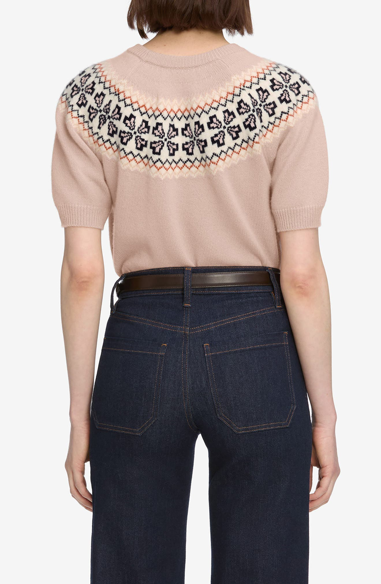 FRAME The Fair Isle Short Sleeve Cashmere Sweater in Pink Sand at Nordstrom - 2