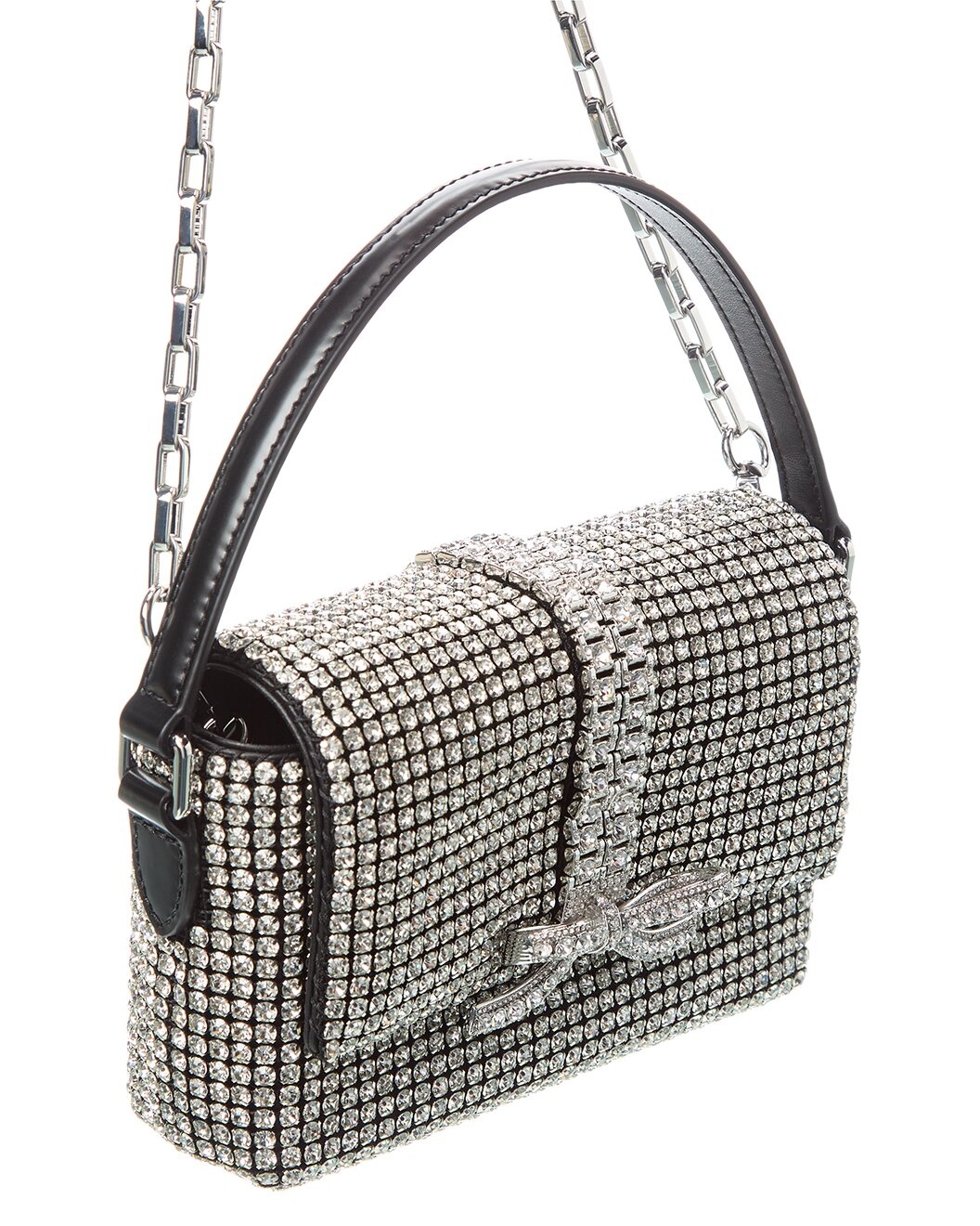 Self-Portrait Rhinestone Chainmail Leather Micro Bag - 3