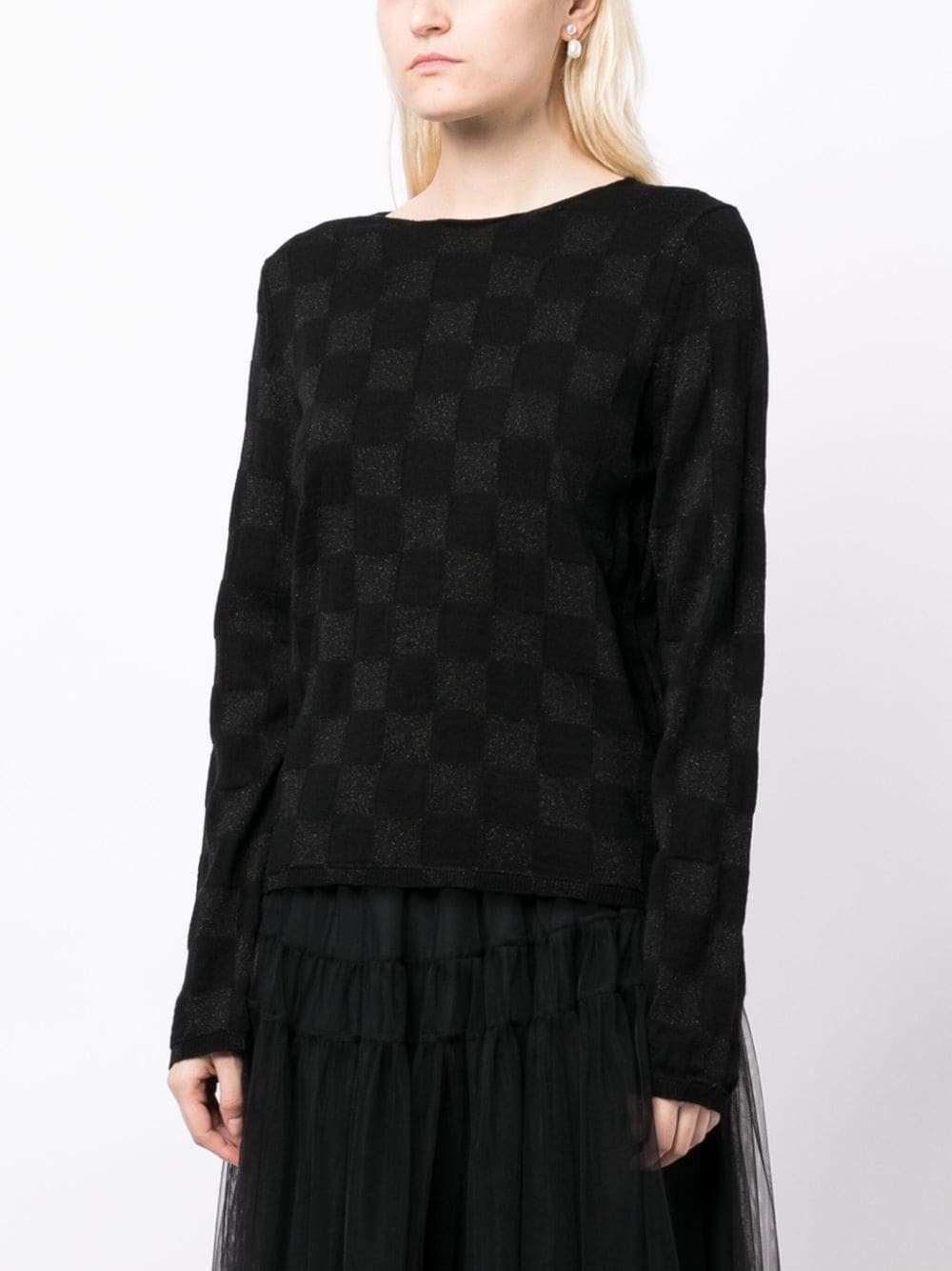 checked long-sleeved knitted top - 3