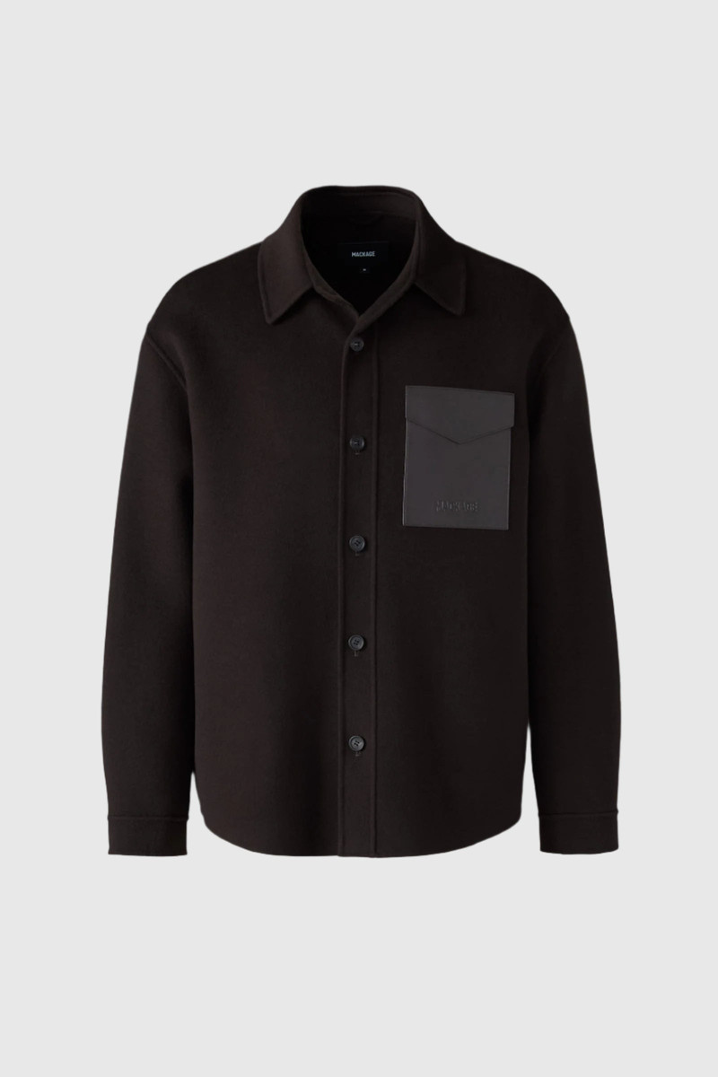 EMMANUEL Double-face wool overshirt with leather patch pocket 1