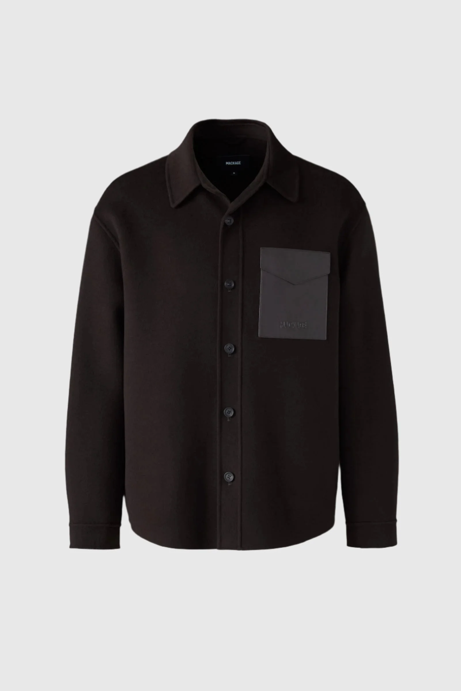 EMMANUEL Double-face wool overshirt with leather patch pocket - 1