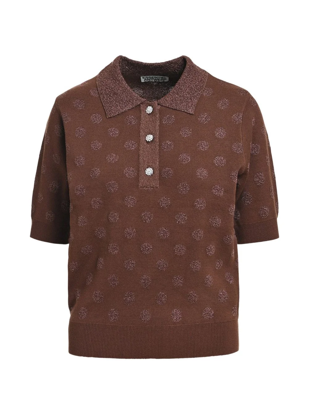 polka-dot rhinestone-button polo top - 1