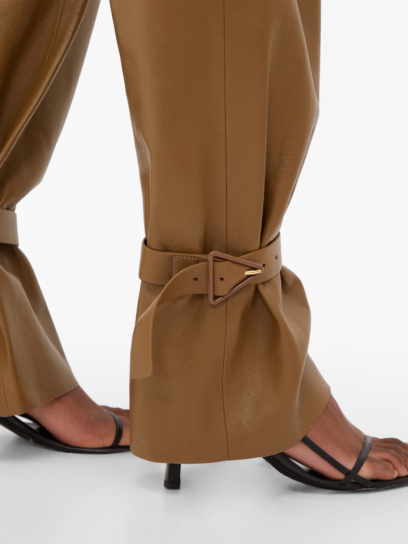 Cuffed ankle wide-leg leather trousers - 3