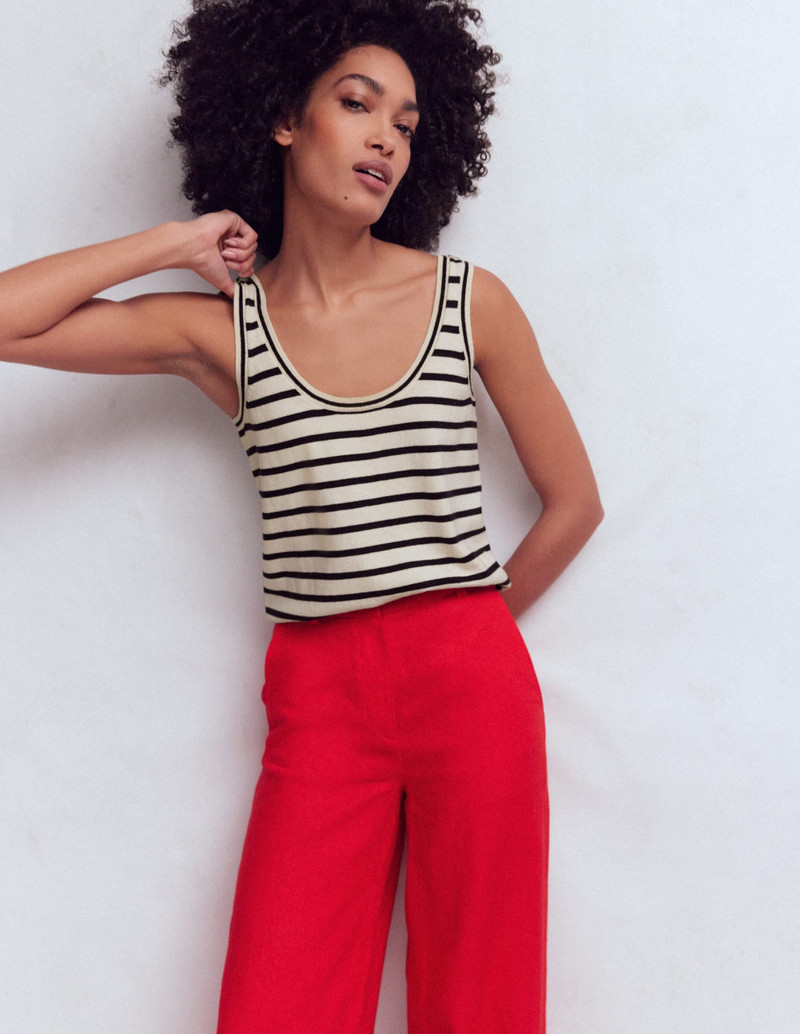 Liz Knitted Tank-Ivory, Navy - 1