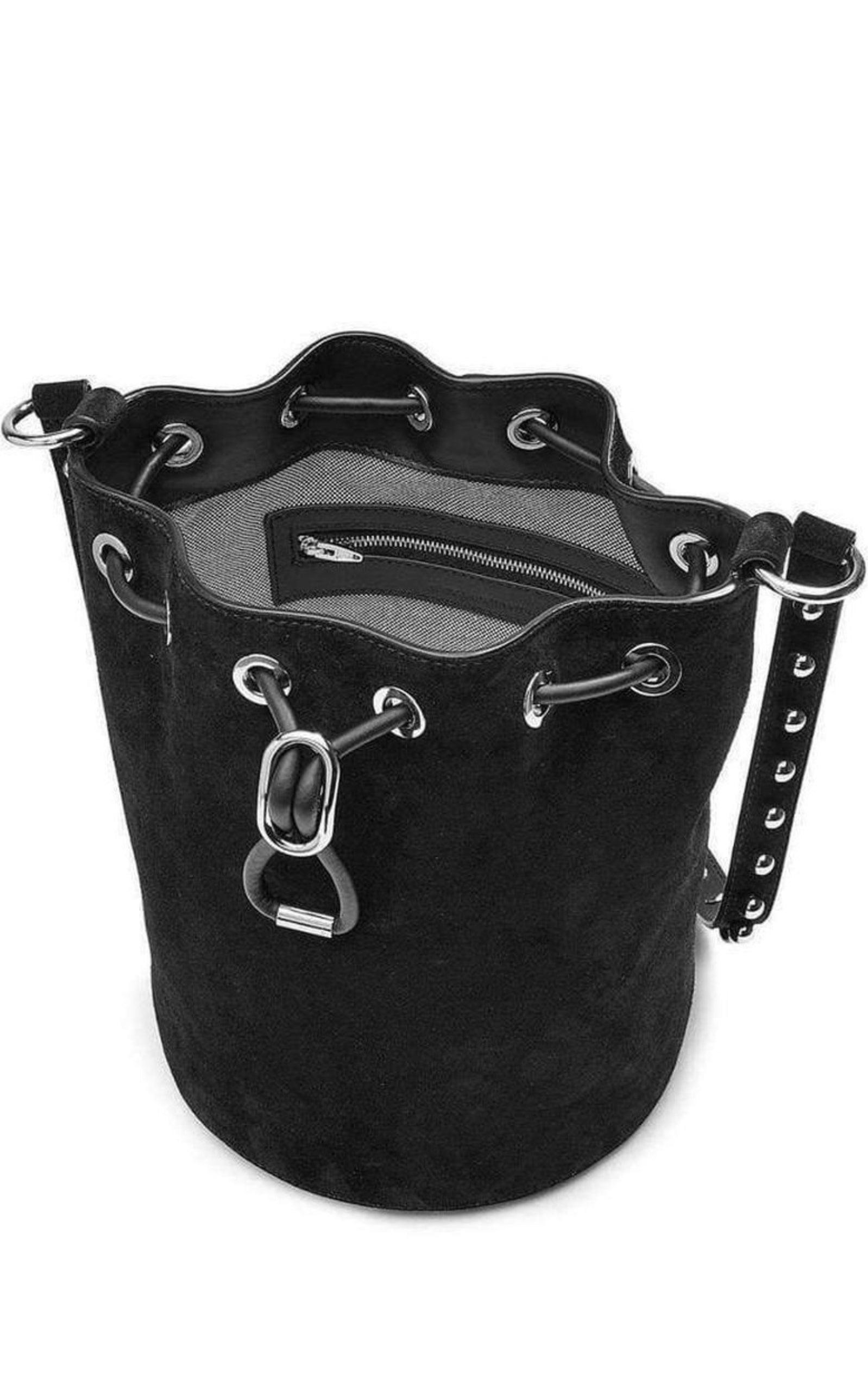 Black Suede Alpha Bucket Bag - 5
