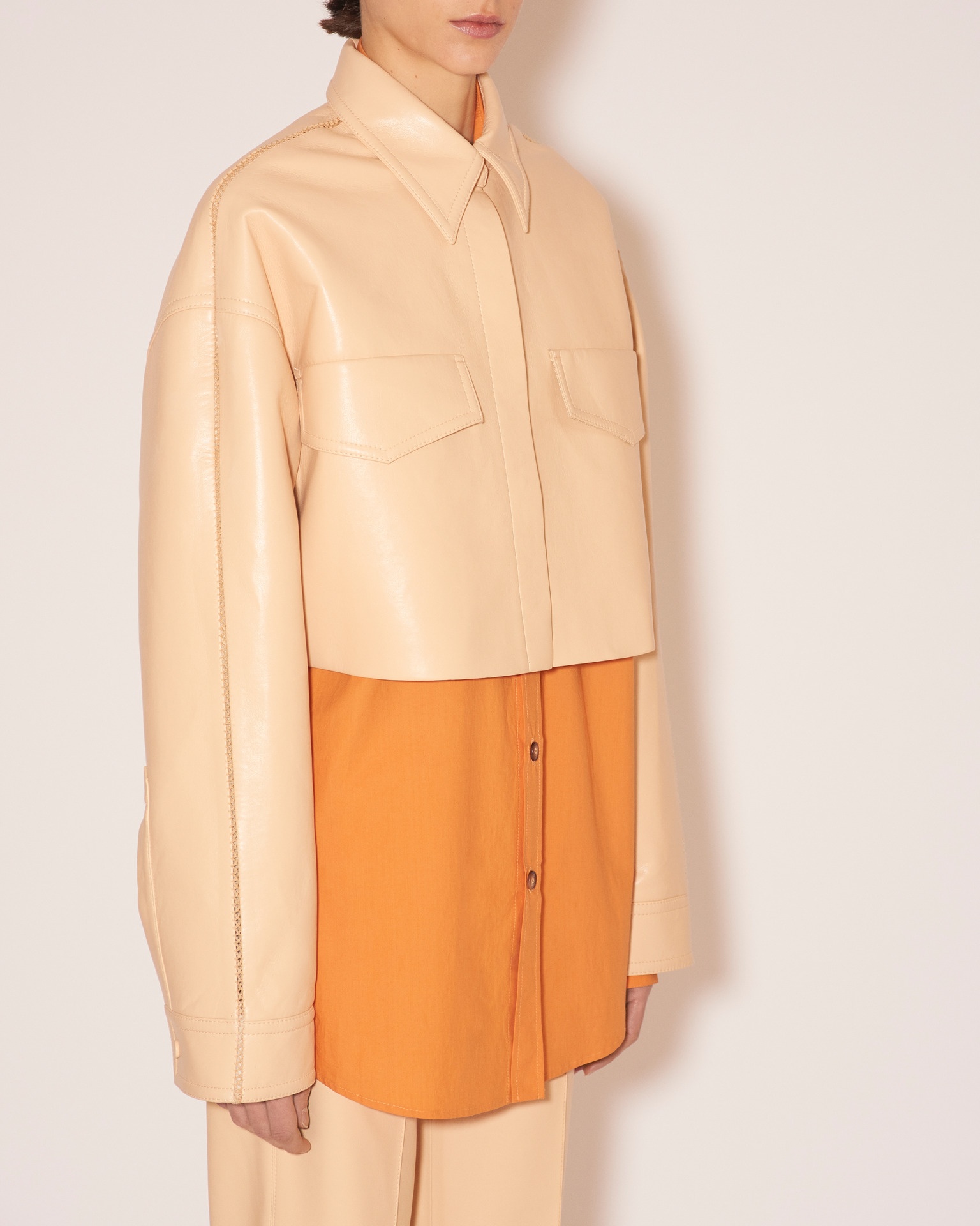 MARTE - Regenerated leather merrow-stitch jacket - Eggshell - 6