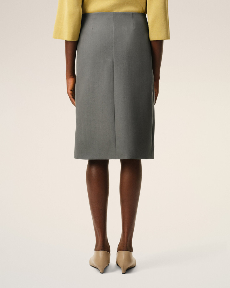 GREY NEW WOOL BIG BUCKLE BELTED MIDI SKIRT 3