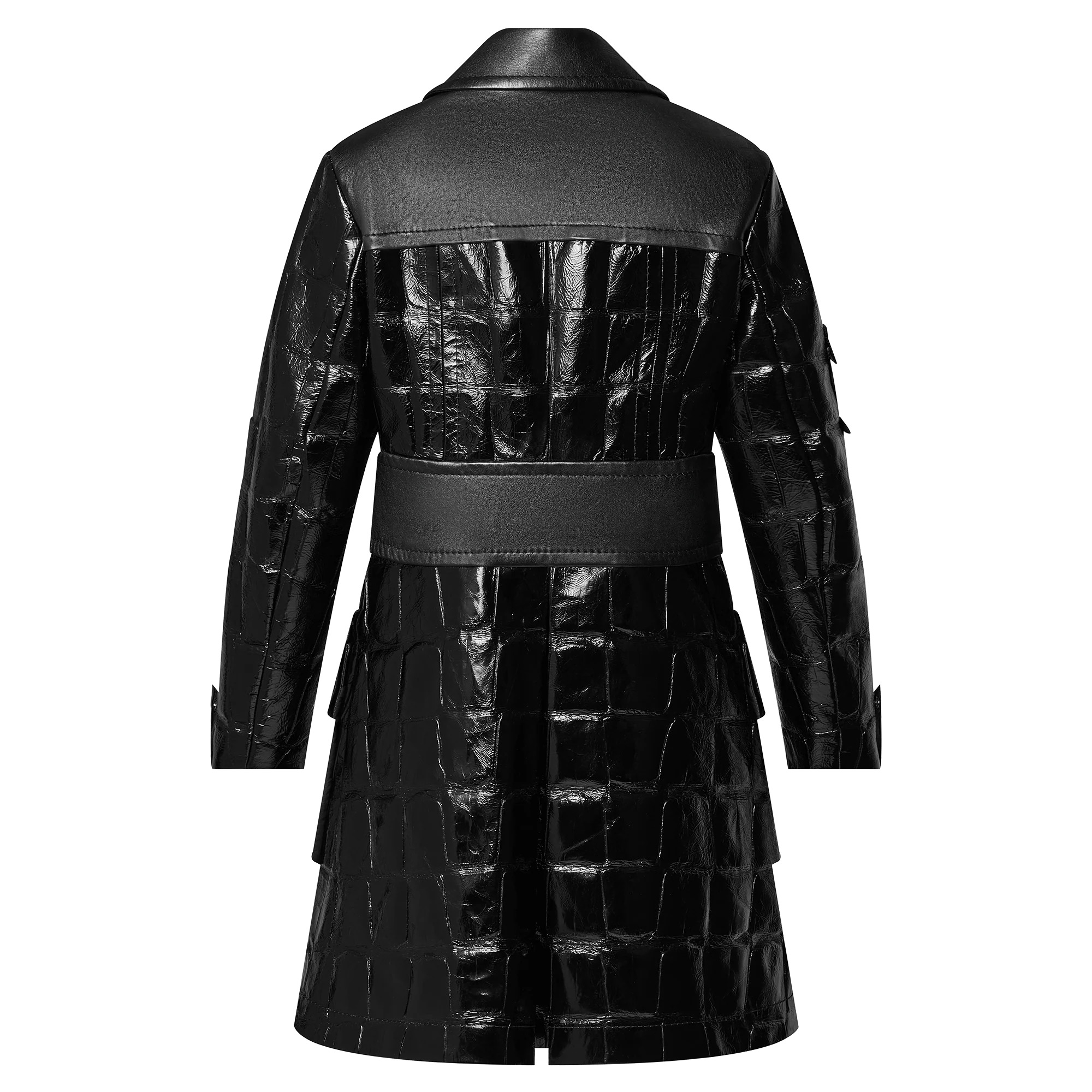 Mixed Leather Stud Button Coat - 3