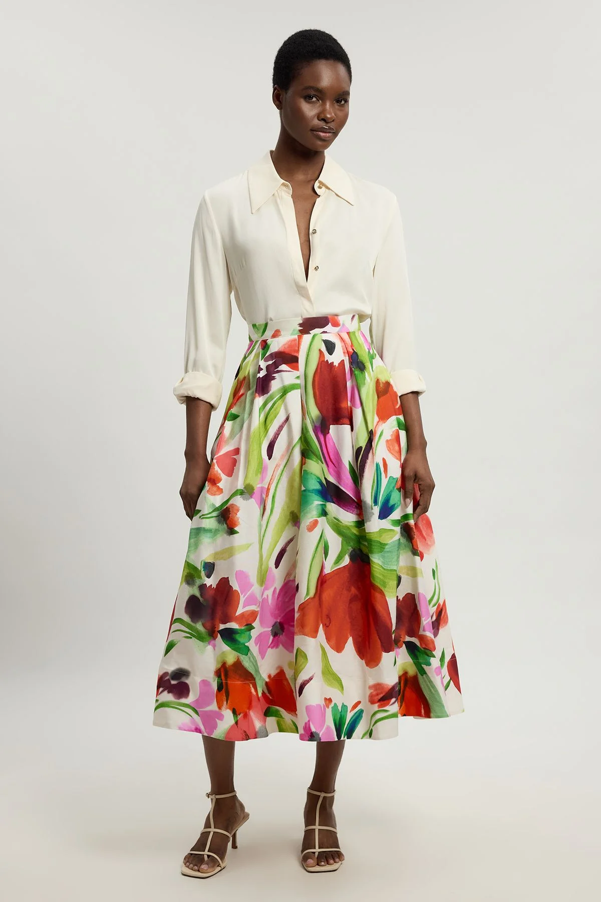Viscose Linen Floral Print Woven Prom Skirt - 1