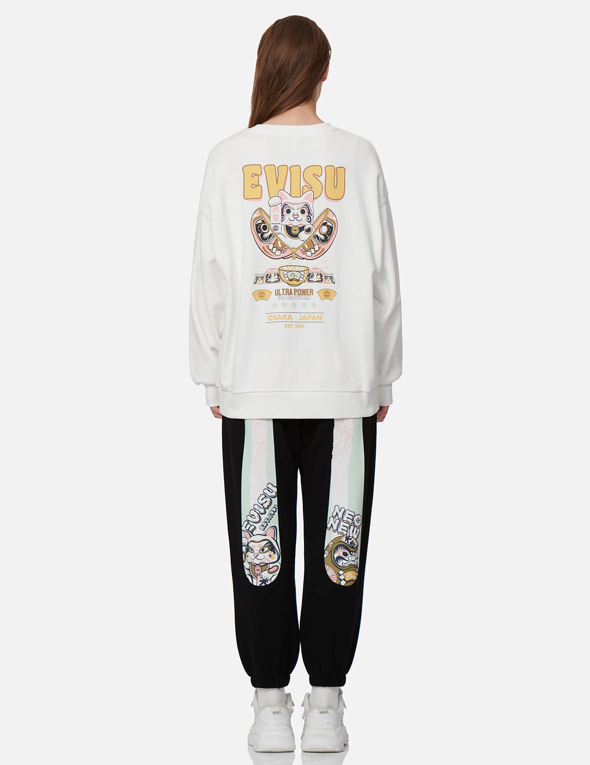 ZIP-UP DARUMA AND FORTUNE CAT PRINT SWEATSHIRT - 5