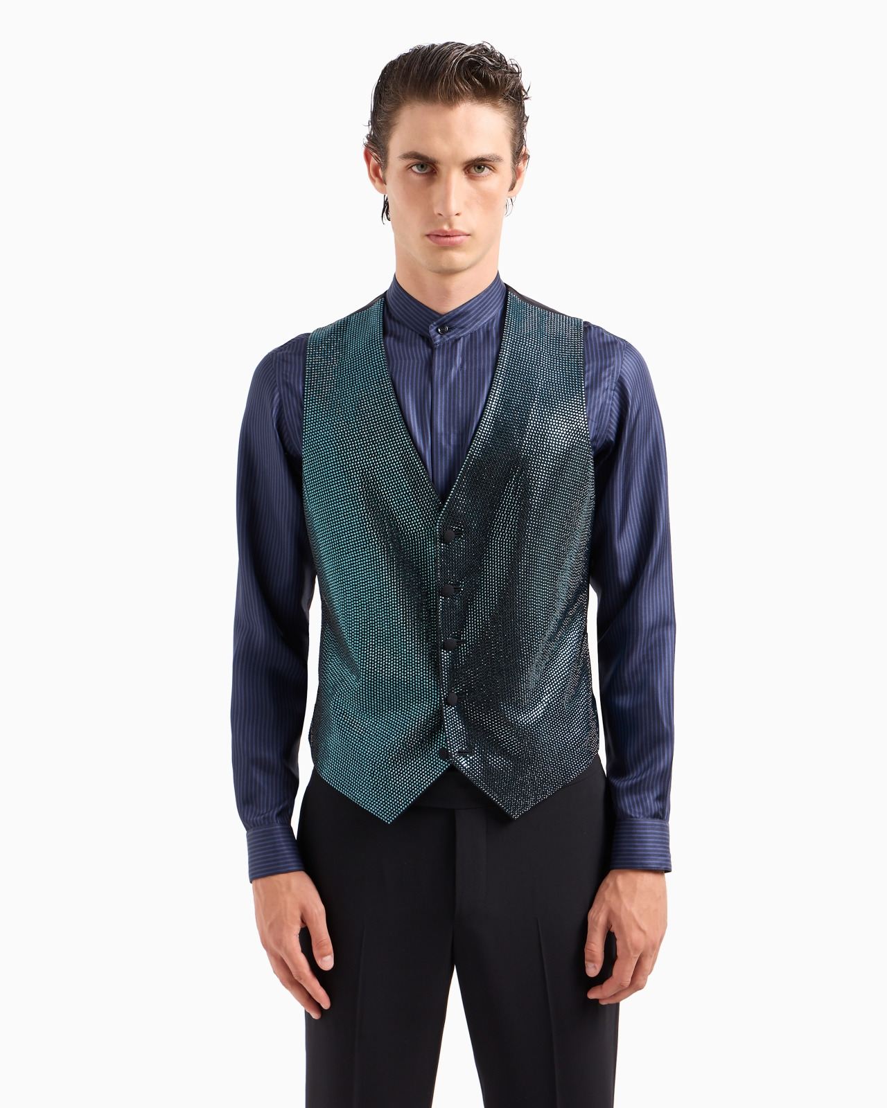 Single-breasted wool-crêpe waistcoat with rhinestone embroidery - 4
