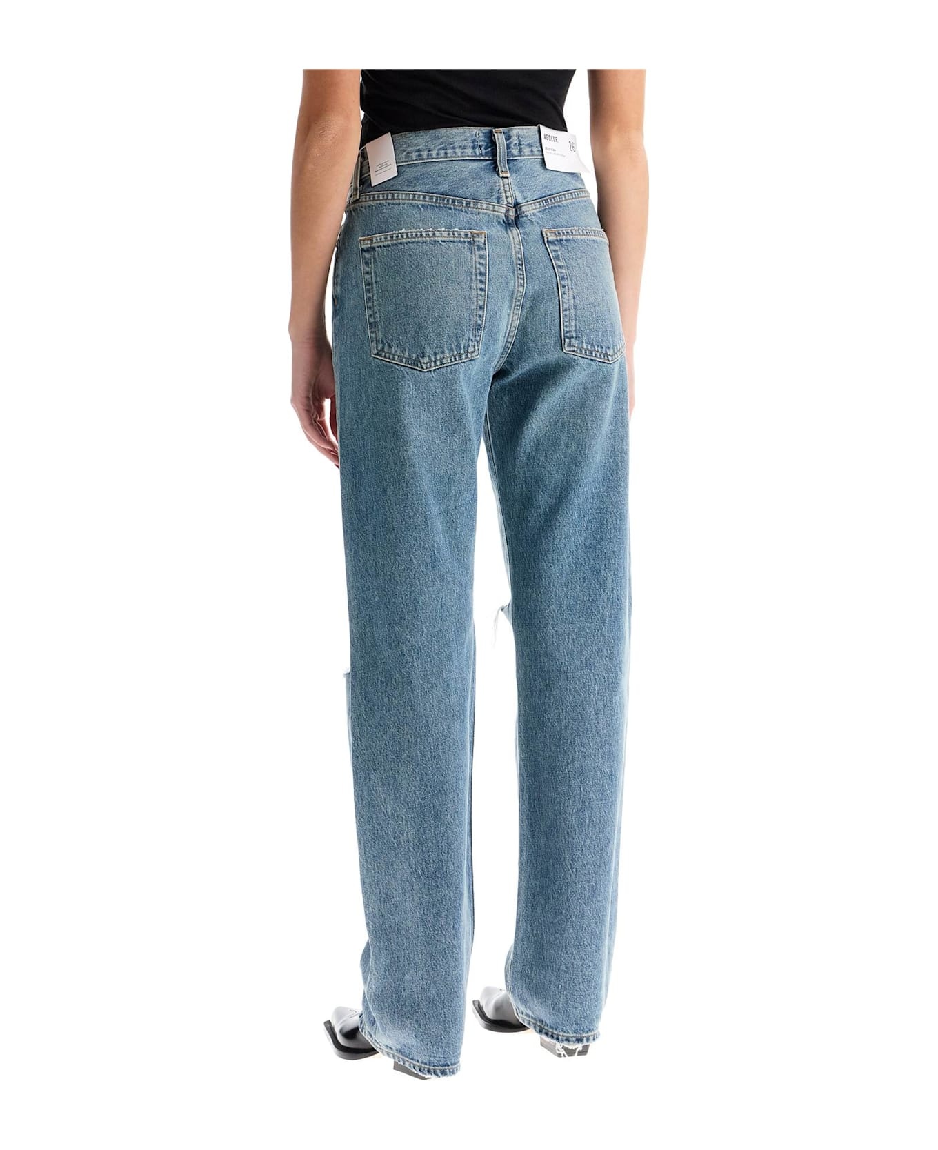 Relaxed Straight Fit Kelly Used Effect Jeans - 3