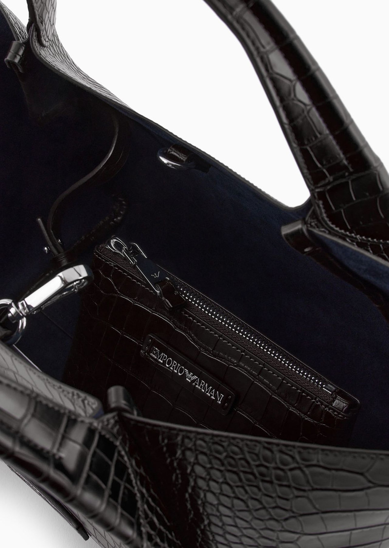 Shopper bag with mock-croc finish and logo charm 4