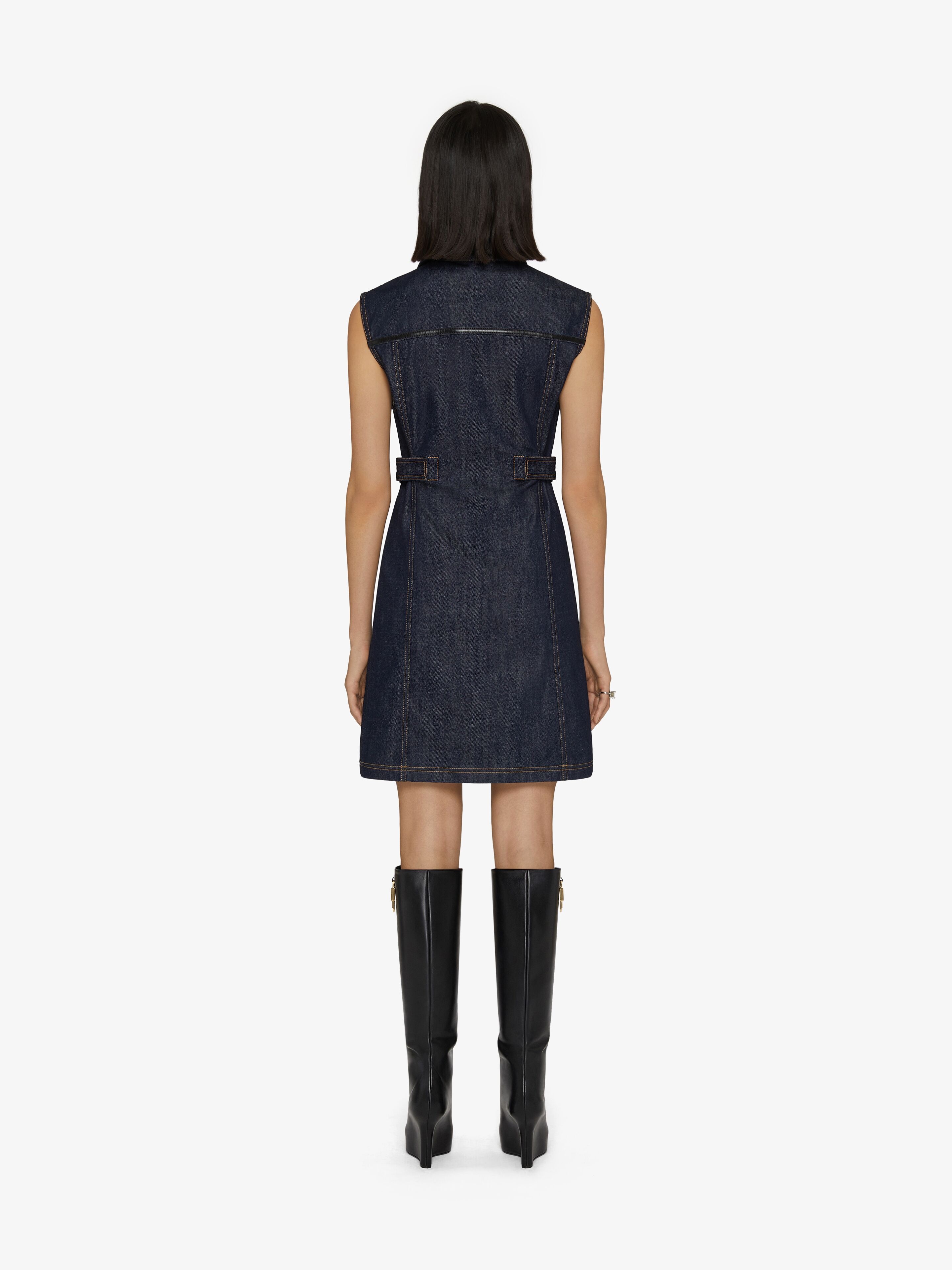SHORT SLEEVELESS DRESS IN DENIM - 4