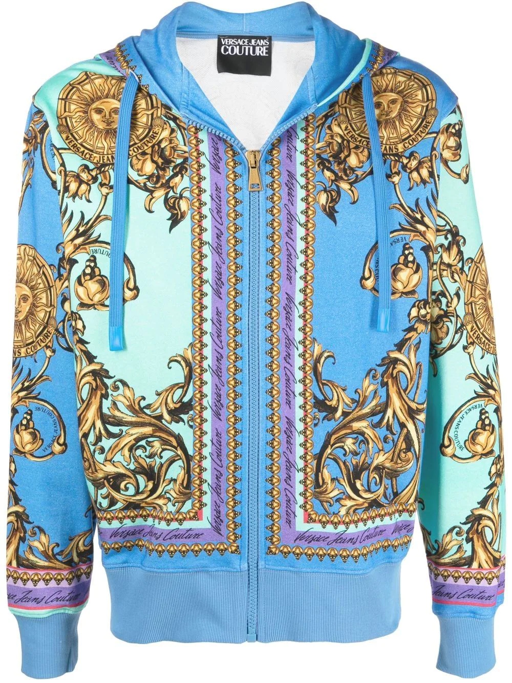 baroque-print zip-through hooded sweatshirt - 1