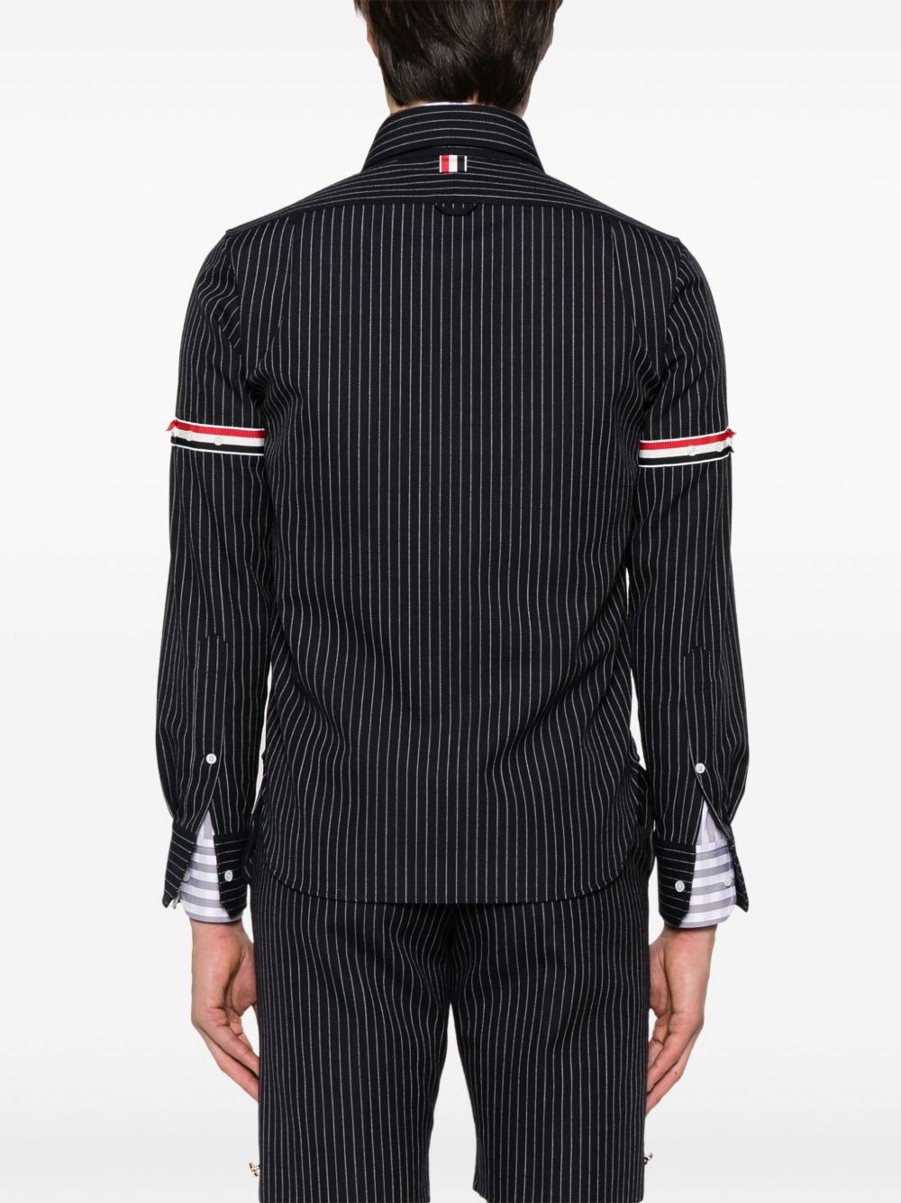 pinstriped zip-up shirt - 4