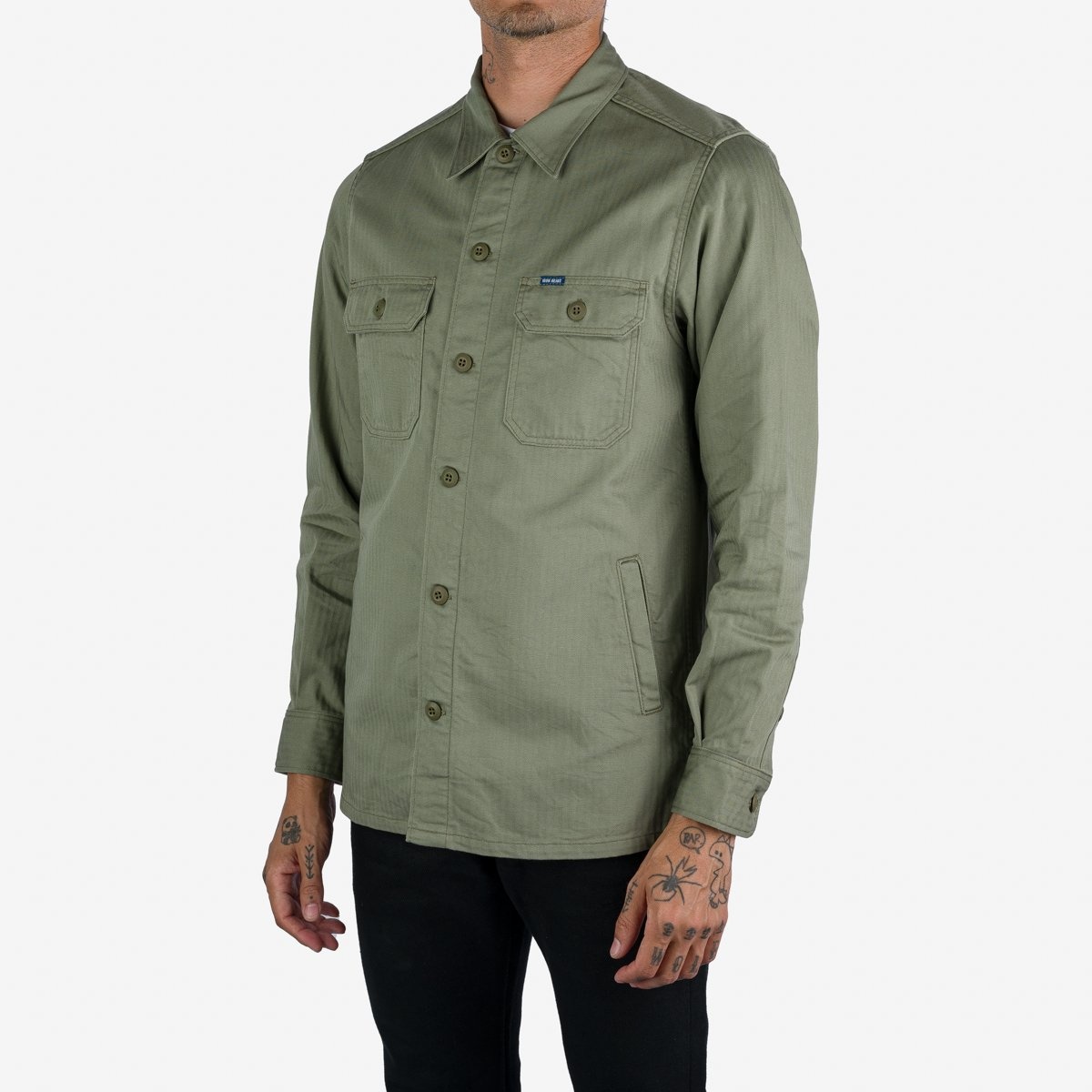 IHSH-385-ODG 9oz Herringbone Military Shirt - Olive Drab Green - 2