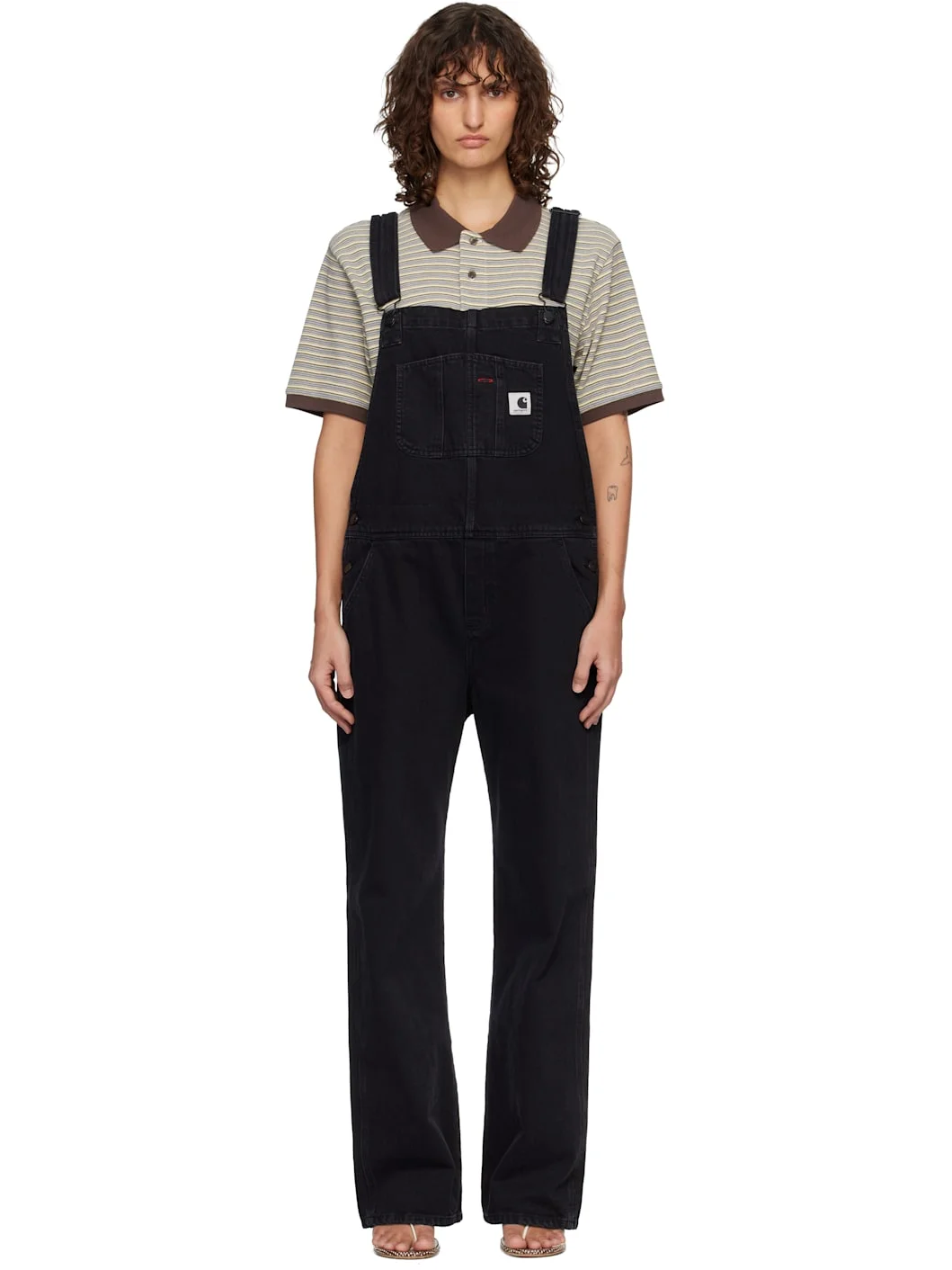 Black Bib Straight Denim Overalls - 1