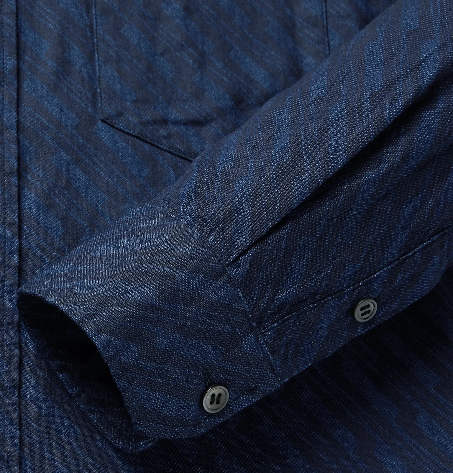 Button-Down Collar Indigo-Dyed Printed Cotton-Twill Shirt - 3