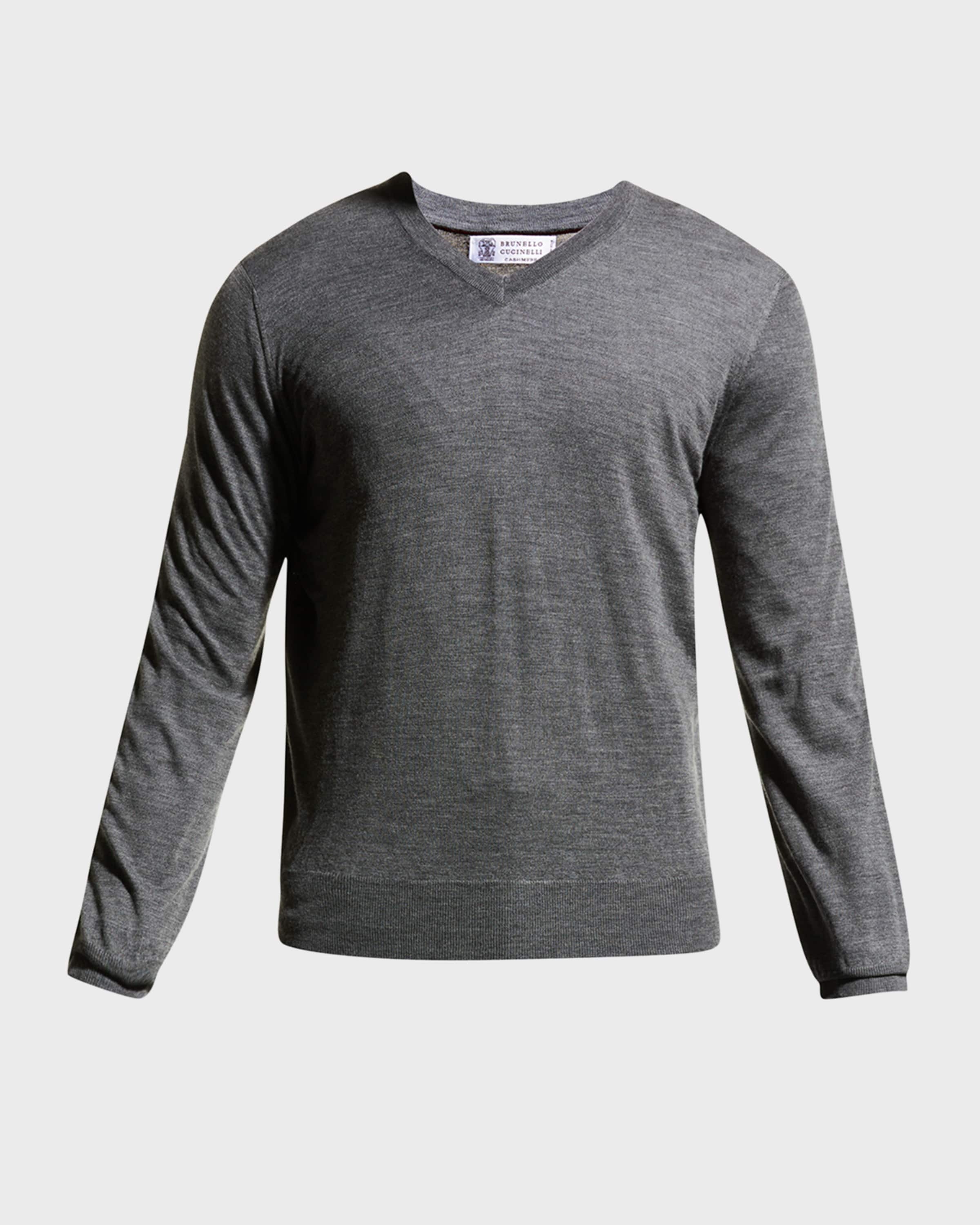 Fine-Gauge Tipped V-Neck Sweater - 1