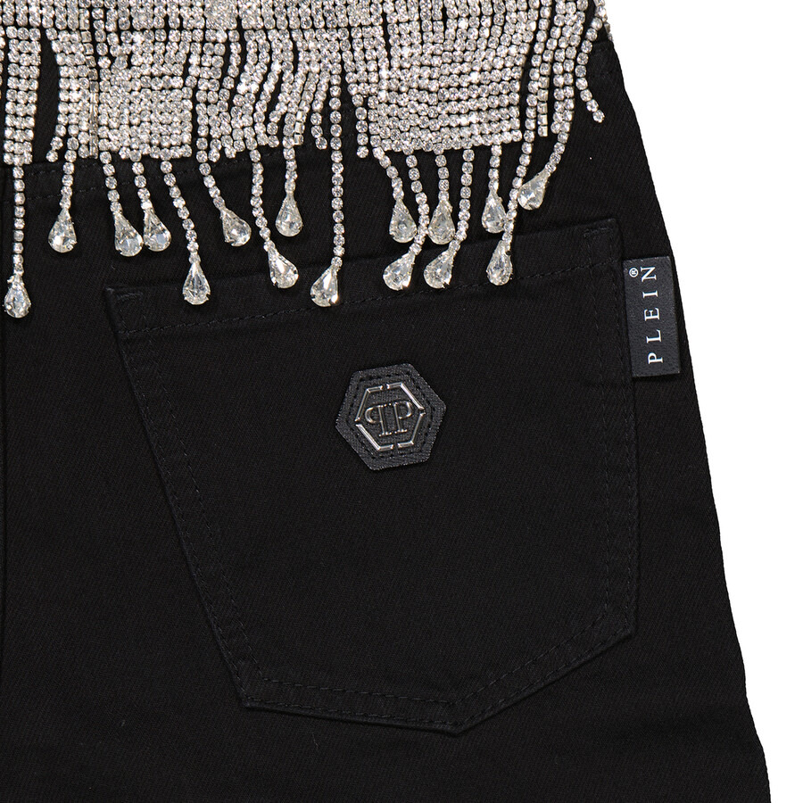Philipp Plein Rhinestone Fringes Hot Denim Hot Pants - 7