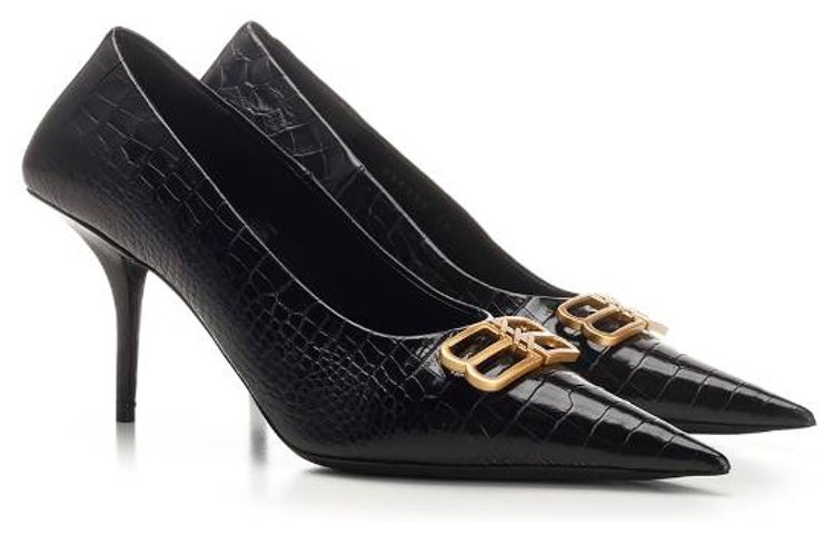(WMNS) Balenciaga Square Knife BB Croc-Effect Leather Pumps 'Black' 734238WBE711000 - 3