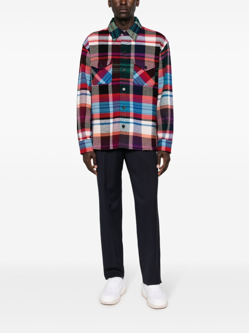 check-print wool-blend shirt - 2