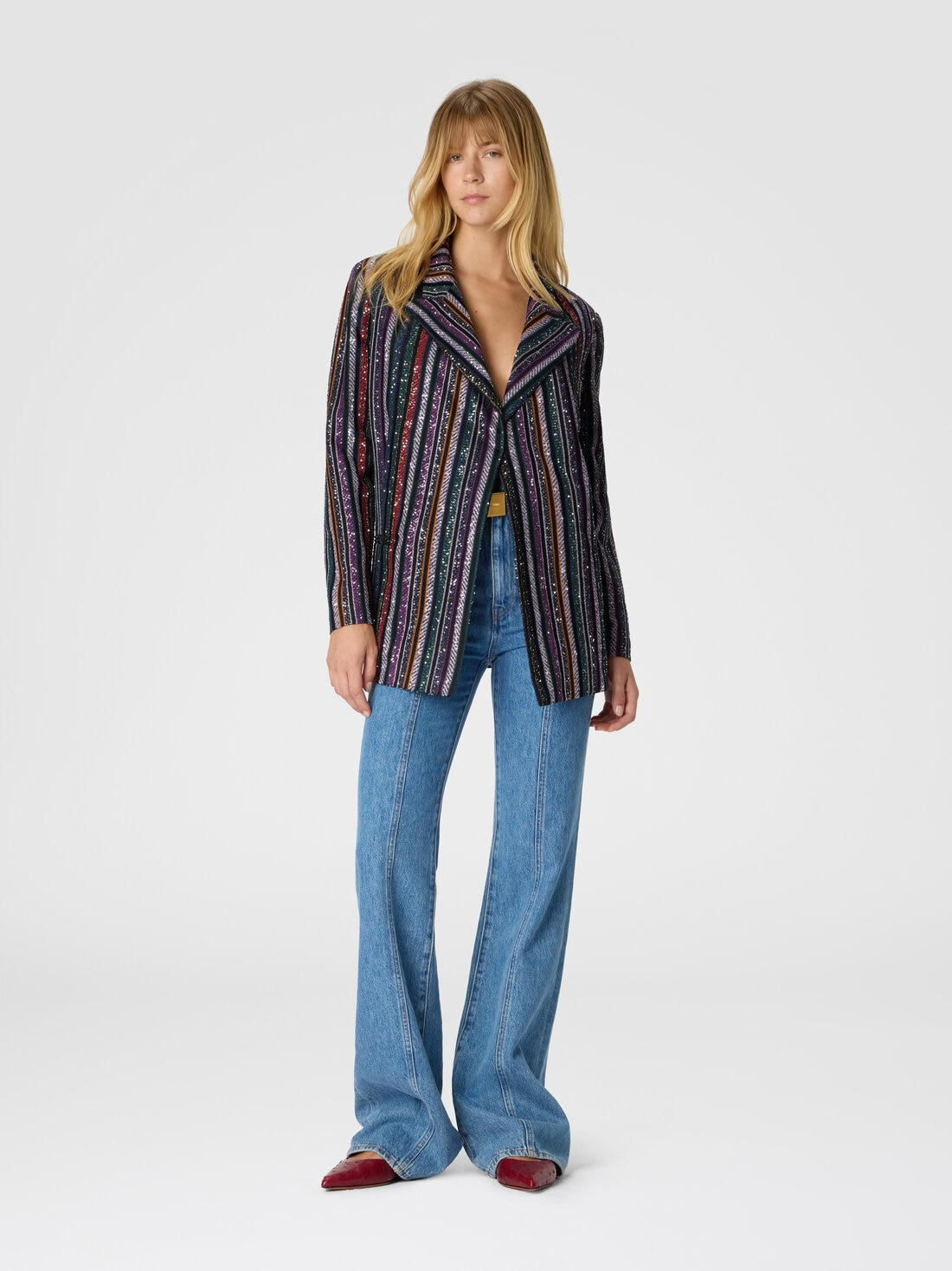 Single-Breasted Blazer with Herringbone Stripe Knit - 2